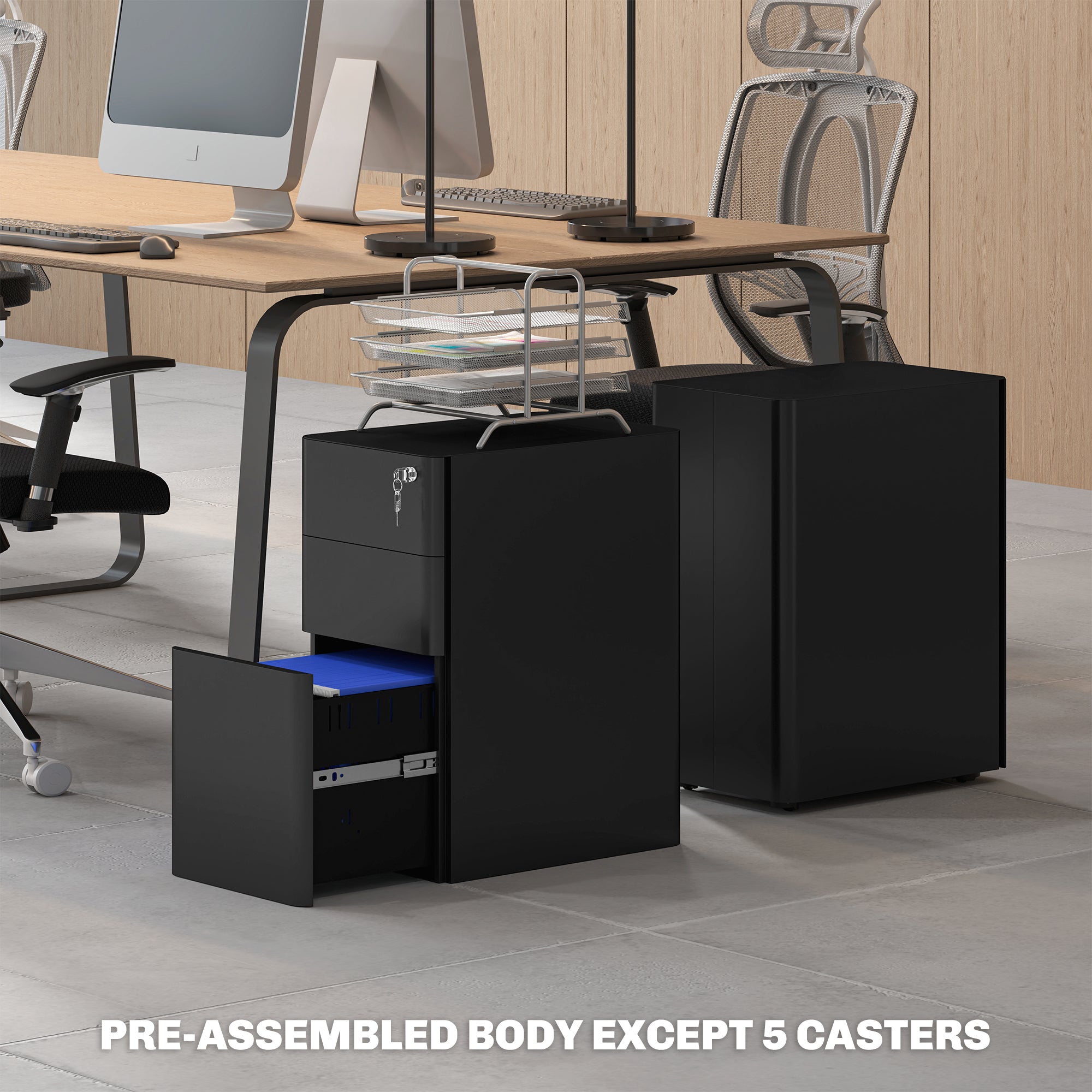 Vinsetto 3 Drawer Vertical File Cabinet, Lockable Steel Filing Cabinet with Hanging Bar for Letter A4 Legal Size Files, Printer Stand with Pre-Assembled Body, Black