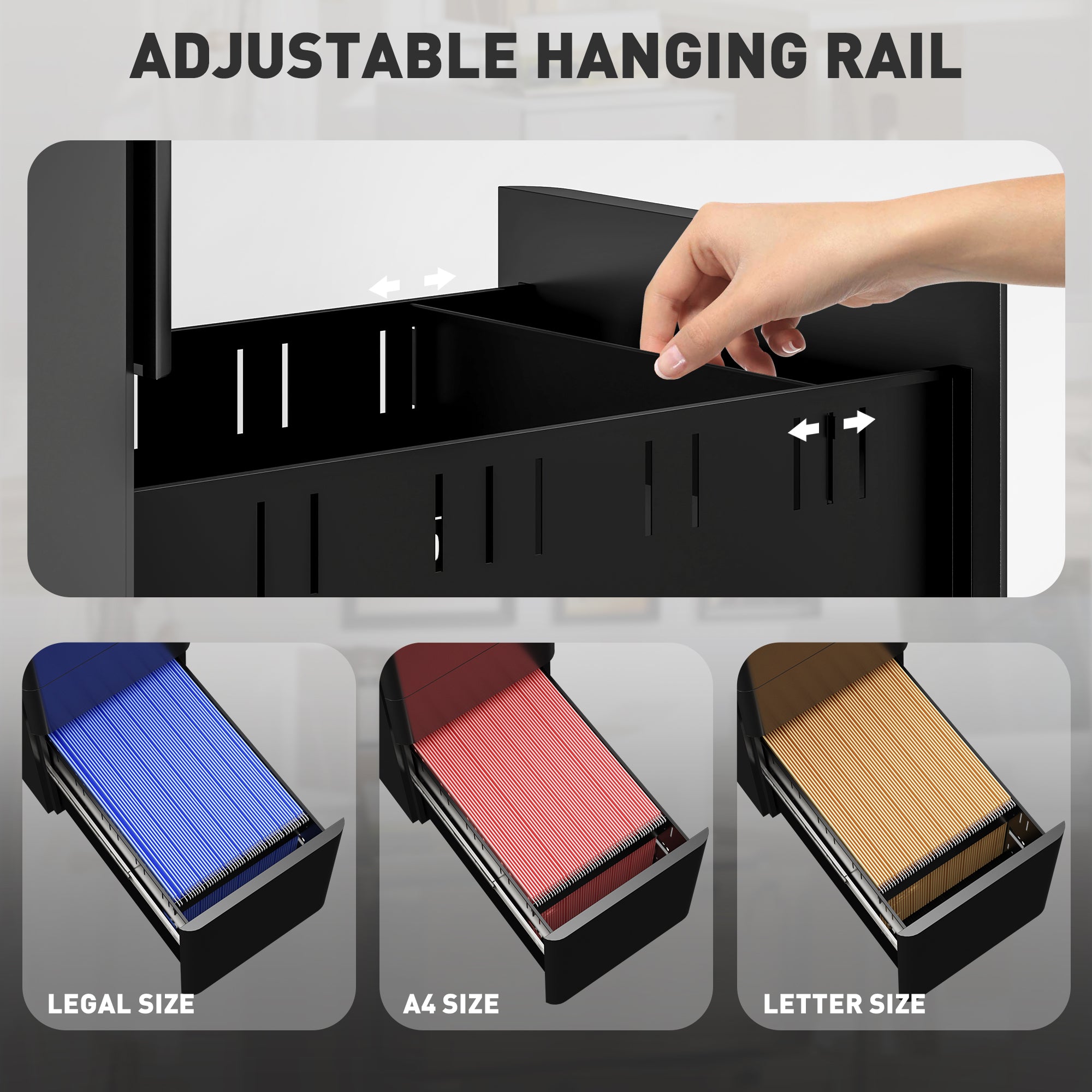 Vinsetto 3 Drawer Vertical File Cabinet, Lockable Steel Filing Cabinet with Hanging Bar for Letter A4 Legal Size Files, Printer Stand with Pre-Assembled Body, Black