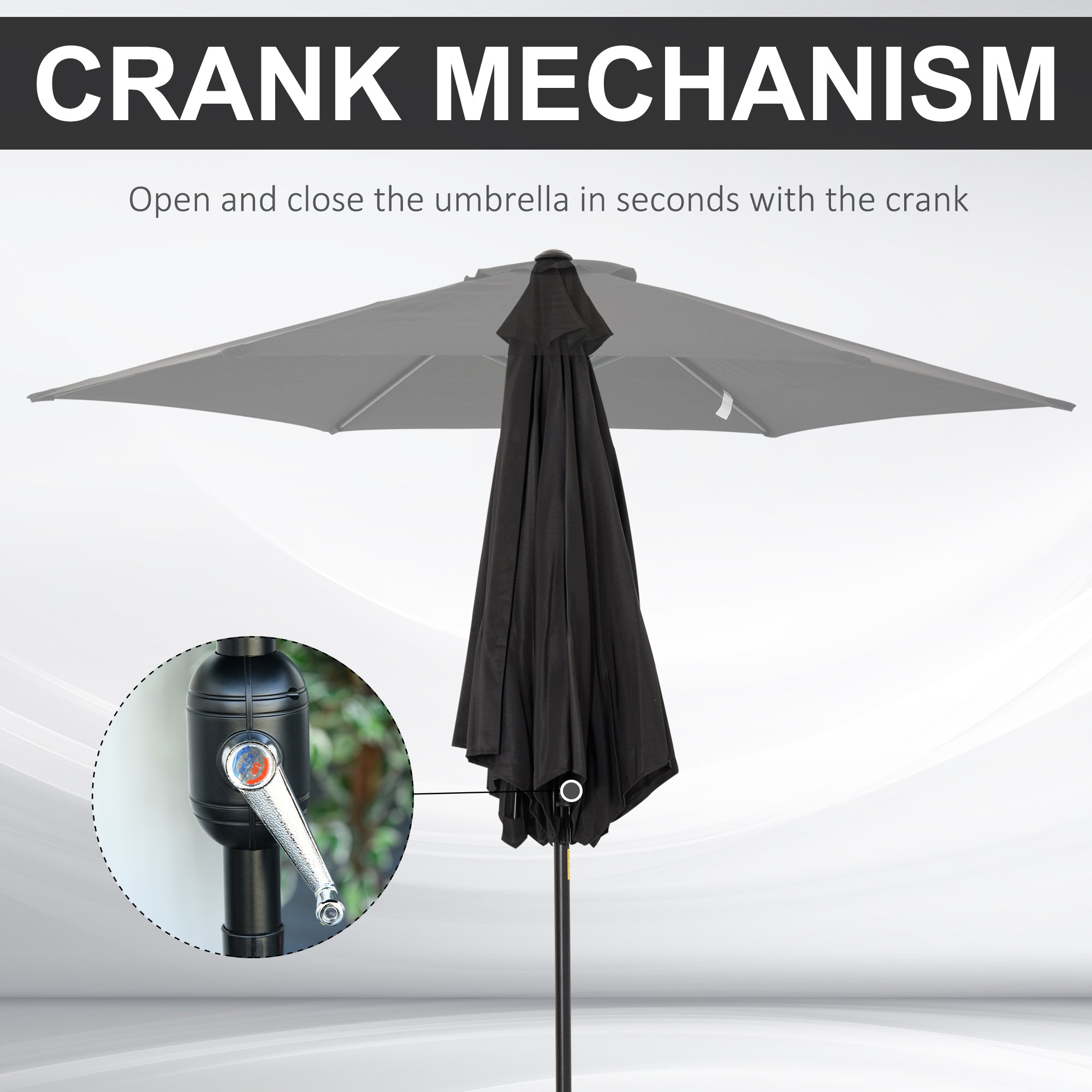 Outsunny 8.5' Round Aluminum Patio Umbrella 6 Ribs Market Sunshade Tilt Canopy w/ Crank Handle Garden Parasol Black