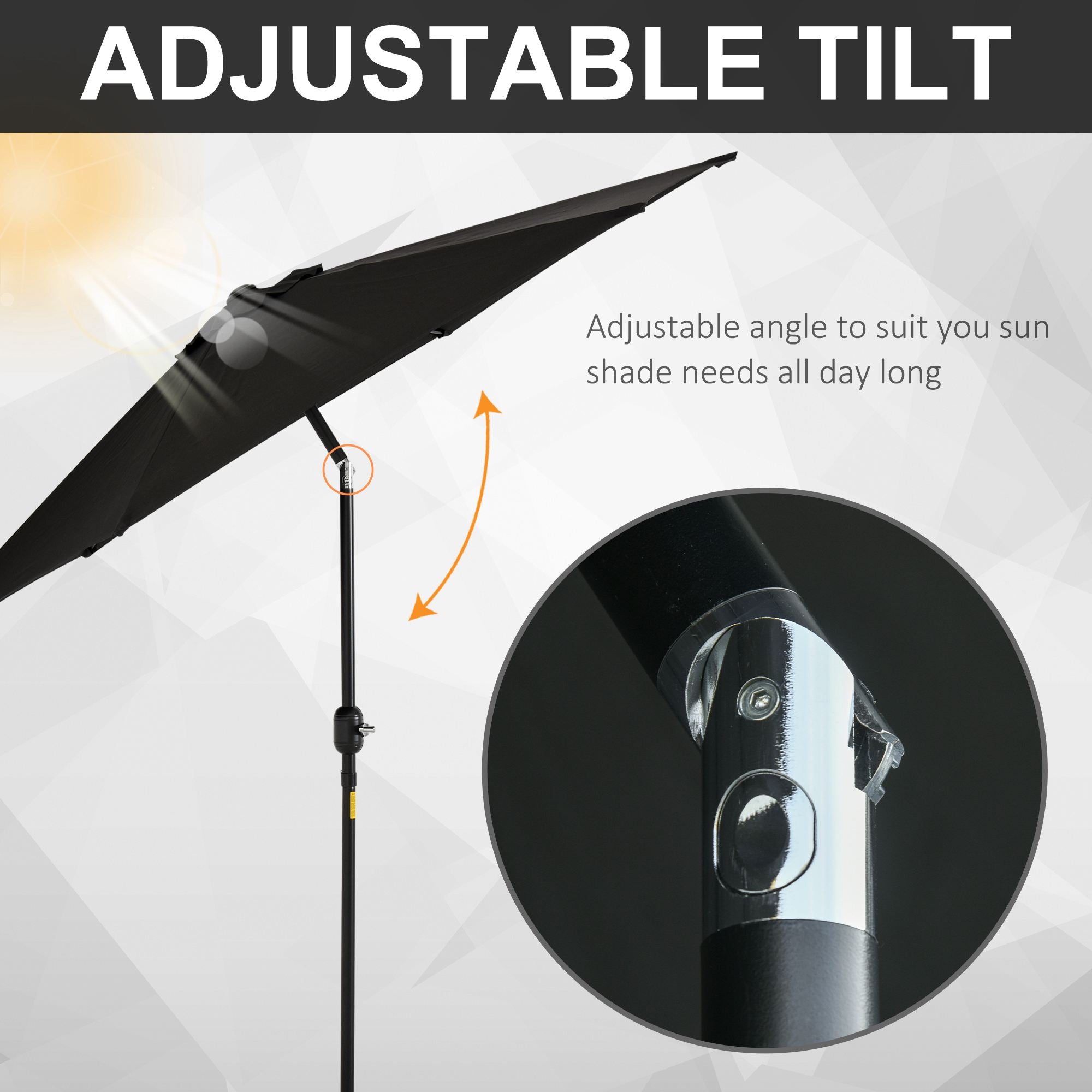 Outsunny 8.5' Round Aluminum Patio Umbrella 6 Ribs Market Sunshade Tilt Canopy w/ Crank Handle Garden Parasol Black