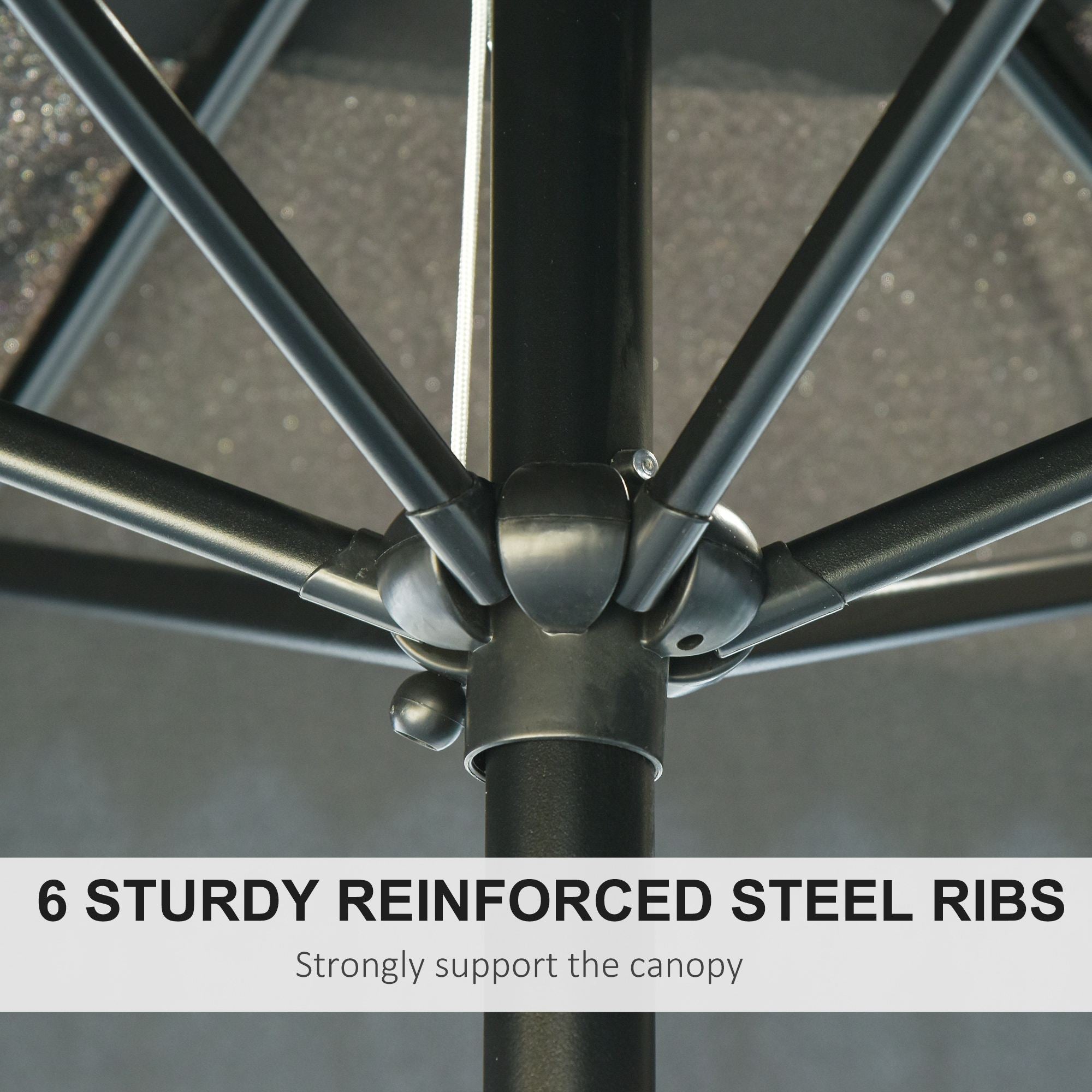 Outsunny 8.5' Round Aluminum Patio Umbrella 6 Ribs Market Sunshade Tilt Canopy w/ Crank Handle Garden Parasol Black