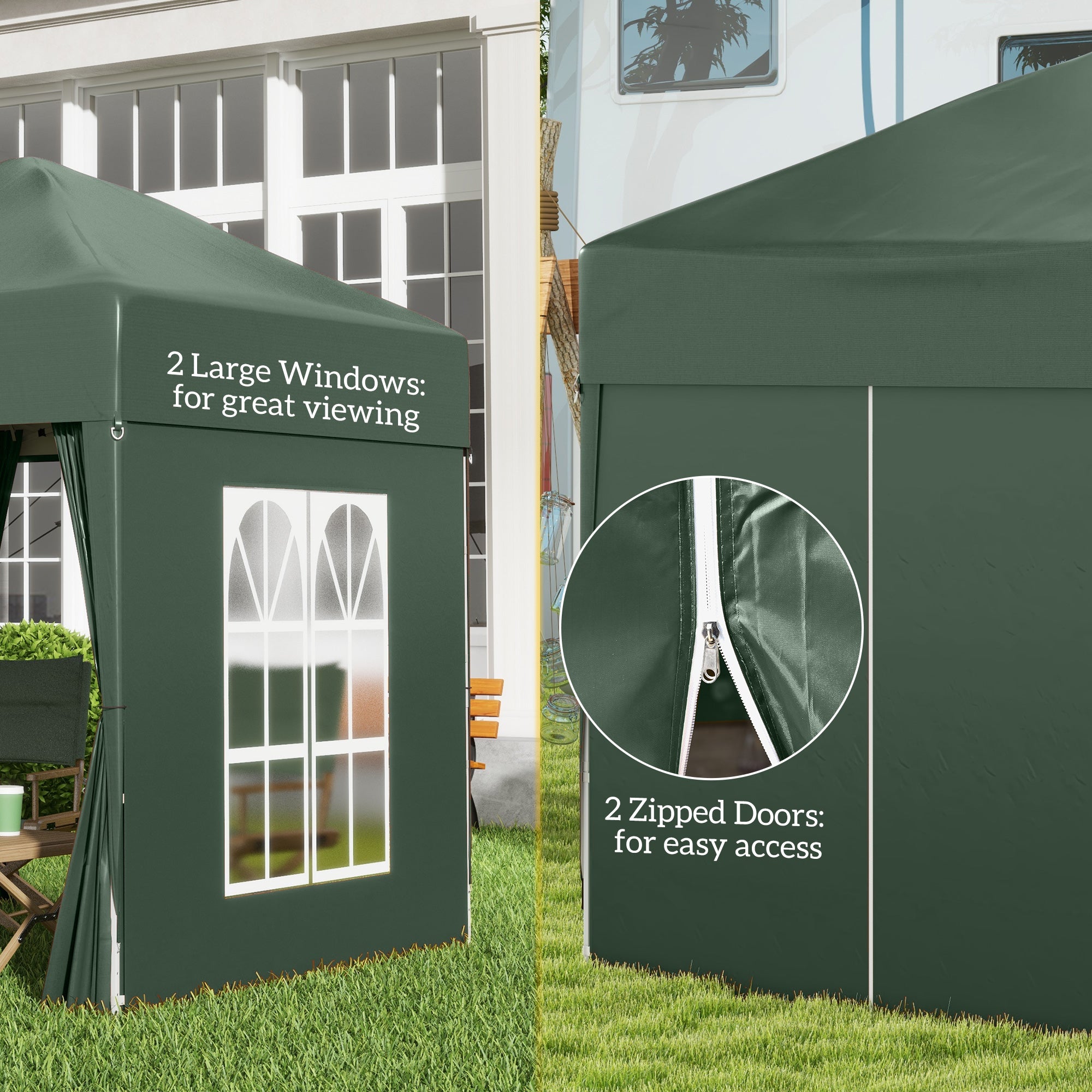 Outsunny 6.6'x6.6' Pop Up Canopy Tent with Sidewalls, Instant Sun Shelter Camping Gazebo with Carry Bag, for Outdoor, Garden, Patio, Green