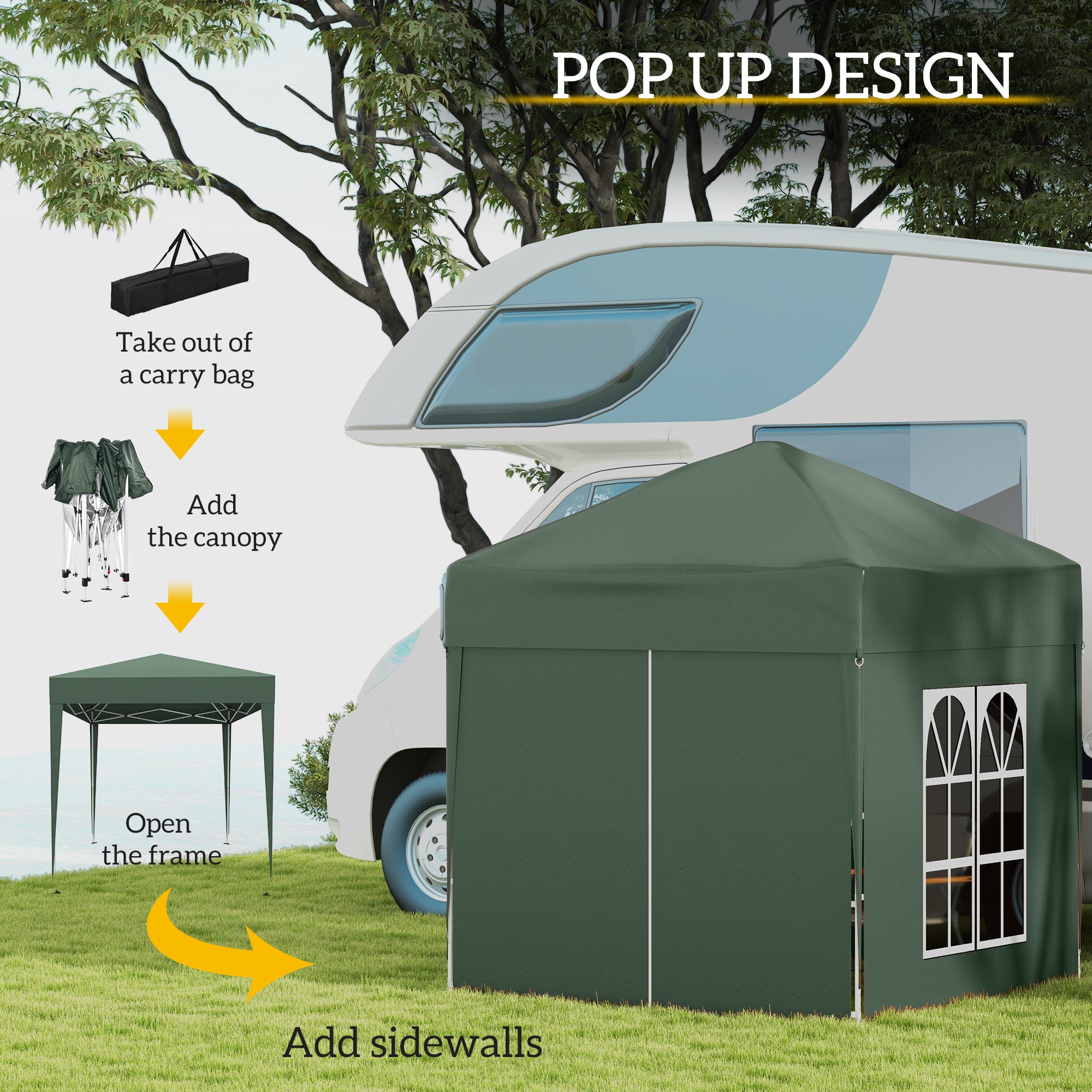 Outsunny 6.6'x6.6' Pop Up Canopy Tent with Sidewalls, Instant Sun Shelter Camping Gazebo with Carry Bag, for Outdoor, Garden, Patio, Green