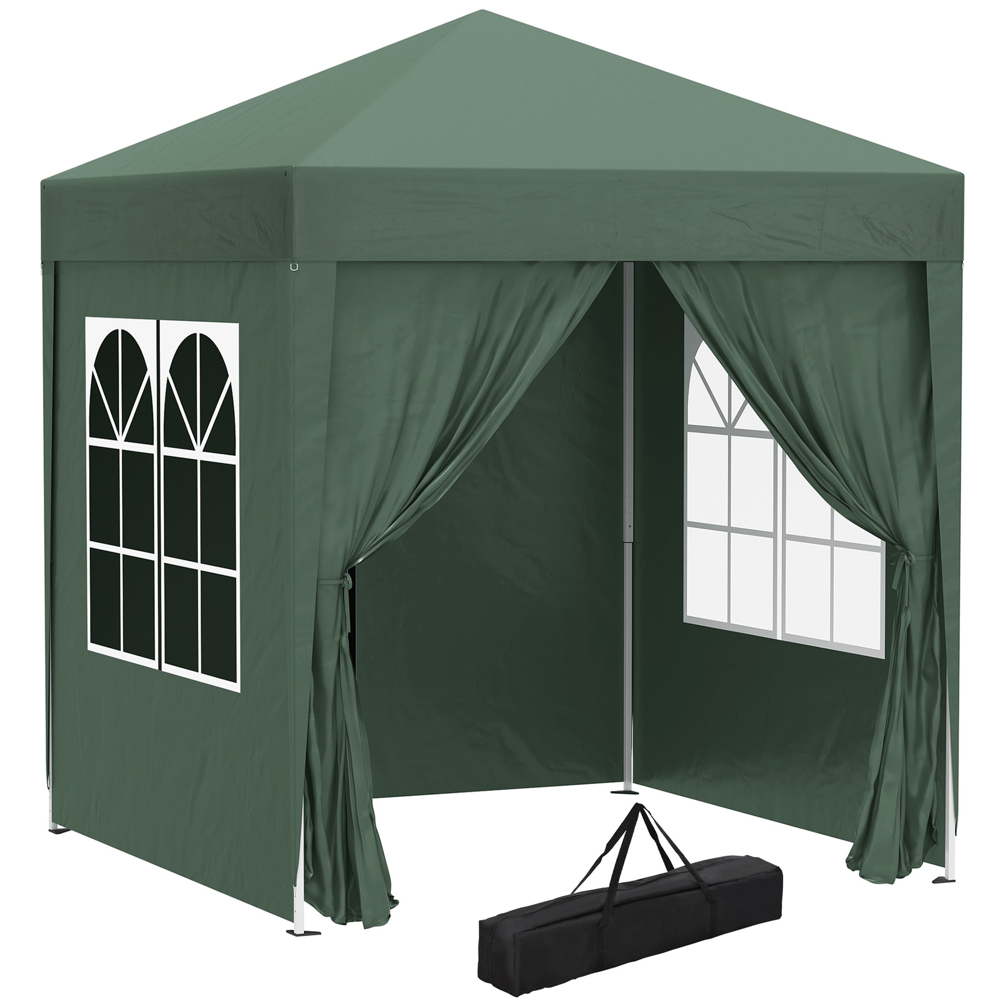 Outsunny 6.6'x6.6' Pop Up Canopy Tent with Sidewalls, Instant Sun Shelter Camping Gazebo with Carry Bag, for Outdoor, Garden, Patio, Green