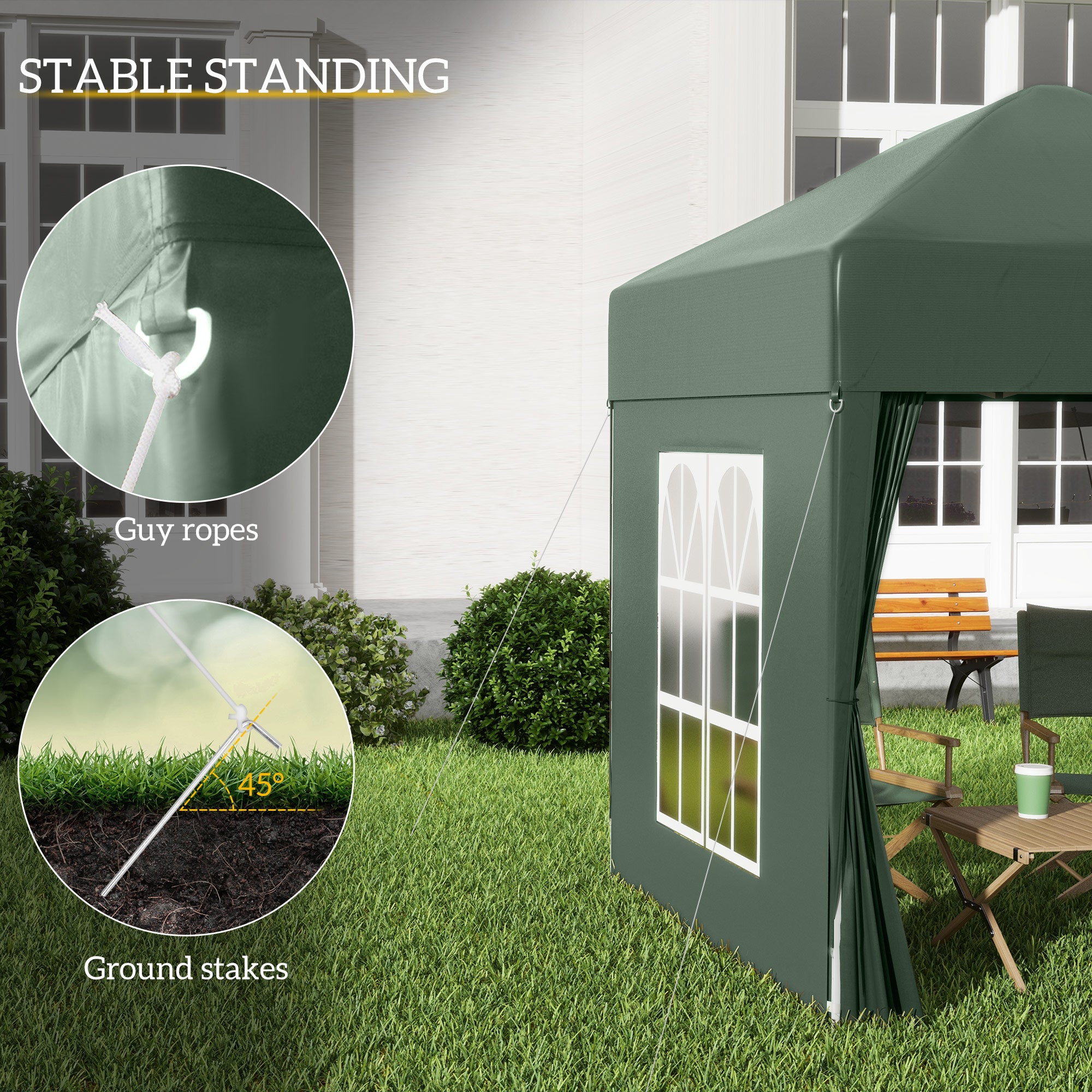 Outsunny 6.6'x6.6' Pop Up Canopy Tent with Sidewalls, Instant Sun Shelter Camping Gazebo with Carry Bag, for Outdoor, Garden, Patio, Green
