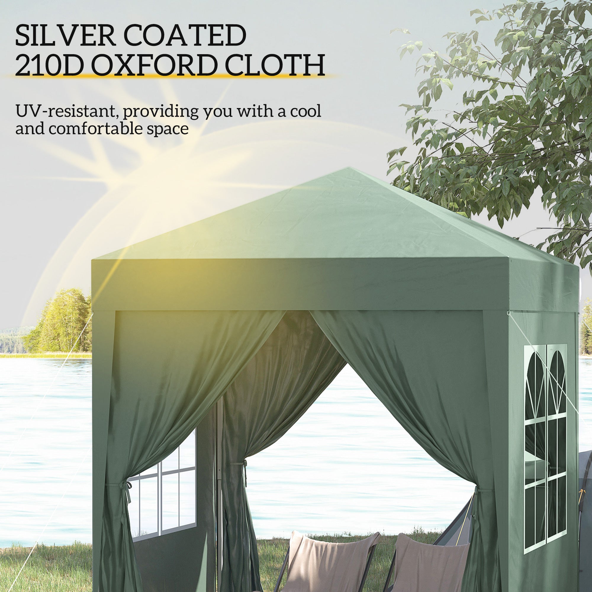 Outsunny 6.6'x6.6' Pop Up Canopy Tent with Sidewalls, Instant Sun Shelter Camping Gazebo with Carry Bag, for Outdoor, Garden, Patio, Green
