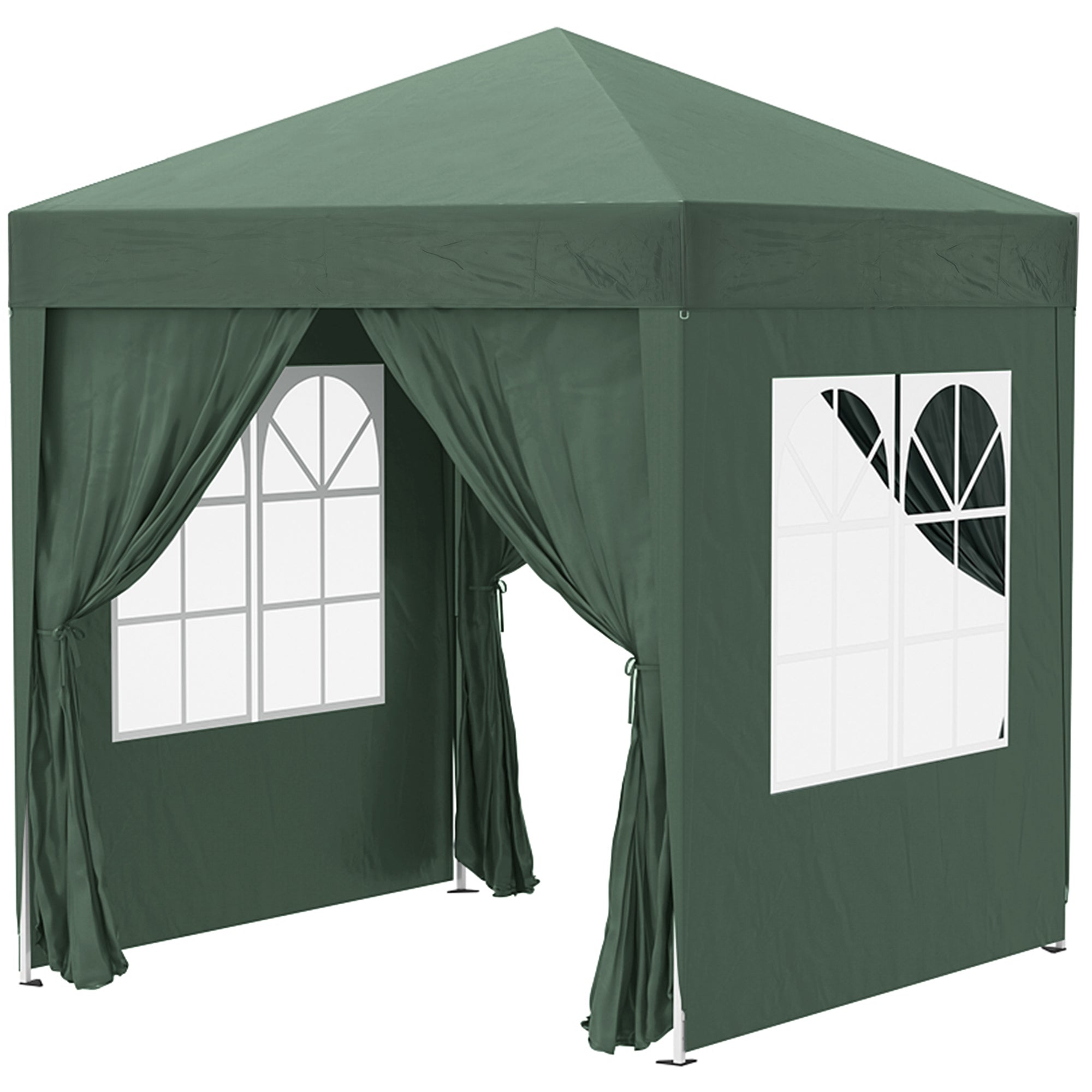 Outsunny 6.6'x6.6' Pop Up Canopy Tent with Sidewalls, Instant Sun Shelter Camping Gazebo with Carry Bag, for Outdoor, Garden, Patio, Green