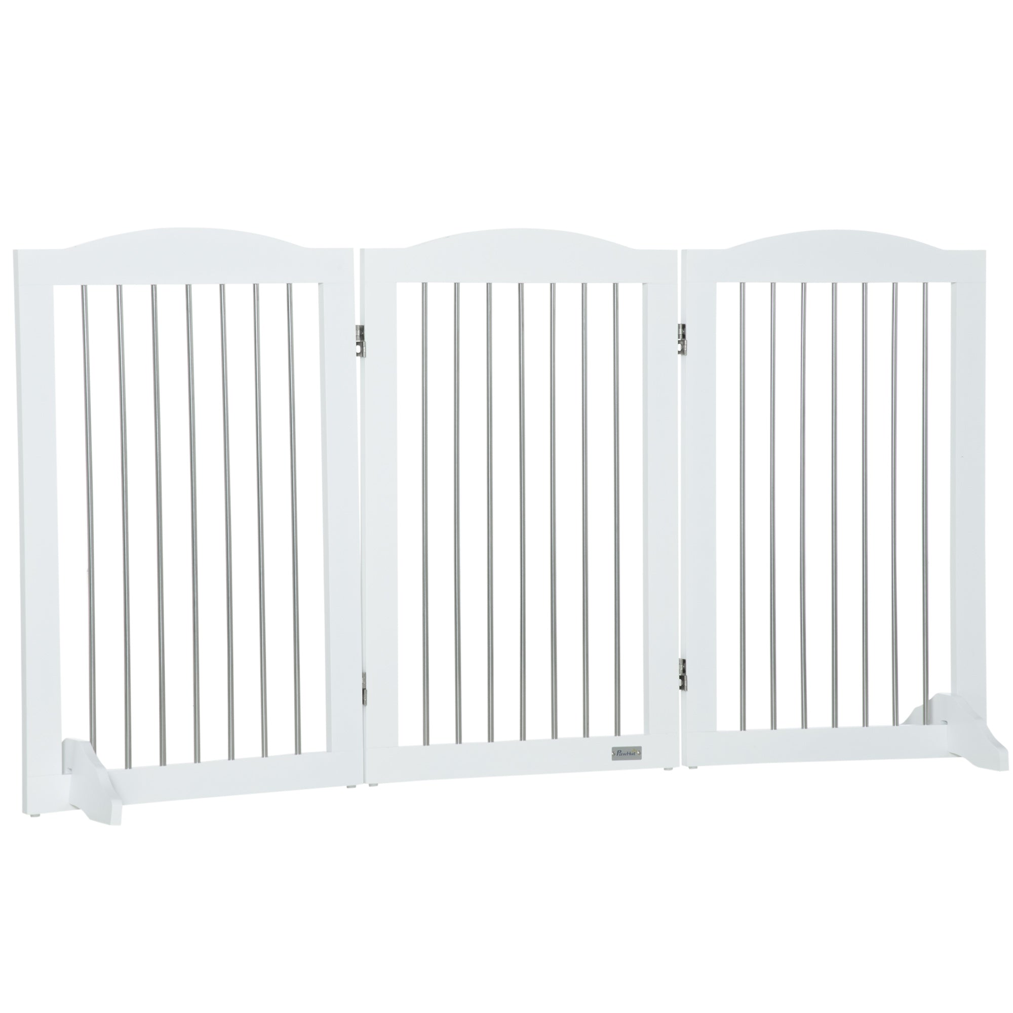 PawHut Foldable Dog Gate, Freestanding Pet Gate, Dog Barrier with Two Support Feet, for Doorways, Stairs, Halls - White