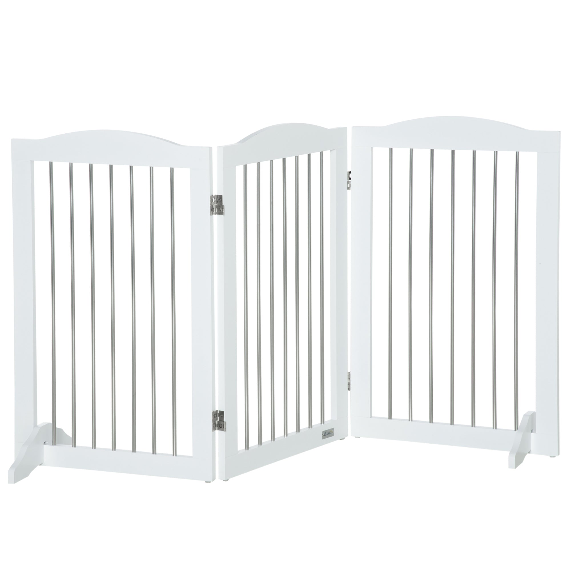 PawHut Foldable Dog Gate, Freestanding Pet Gate, Dog Barrier with Two Support Feet, for Doorways, Stairs, Halls - White