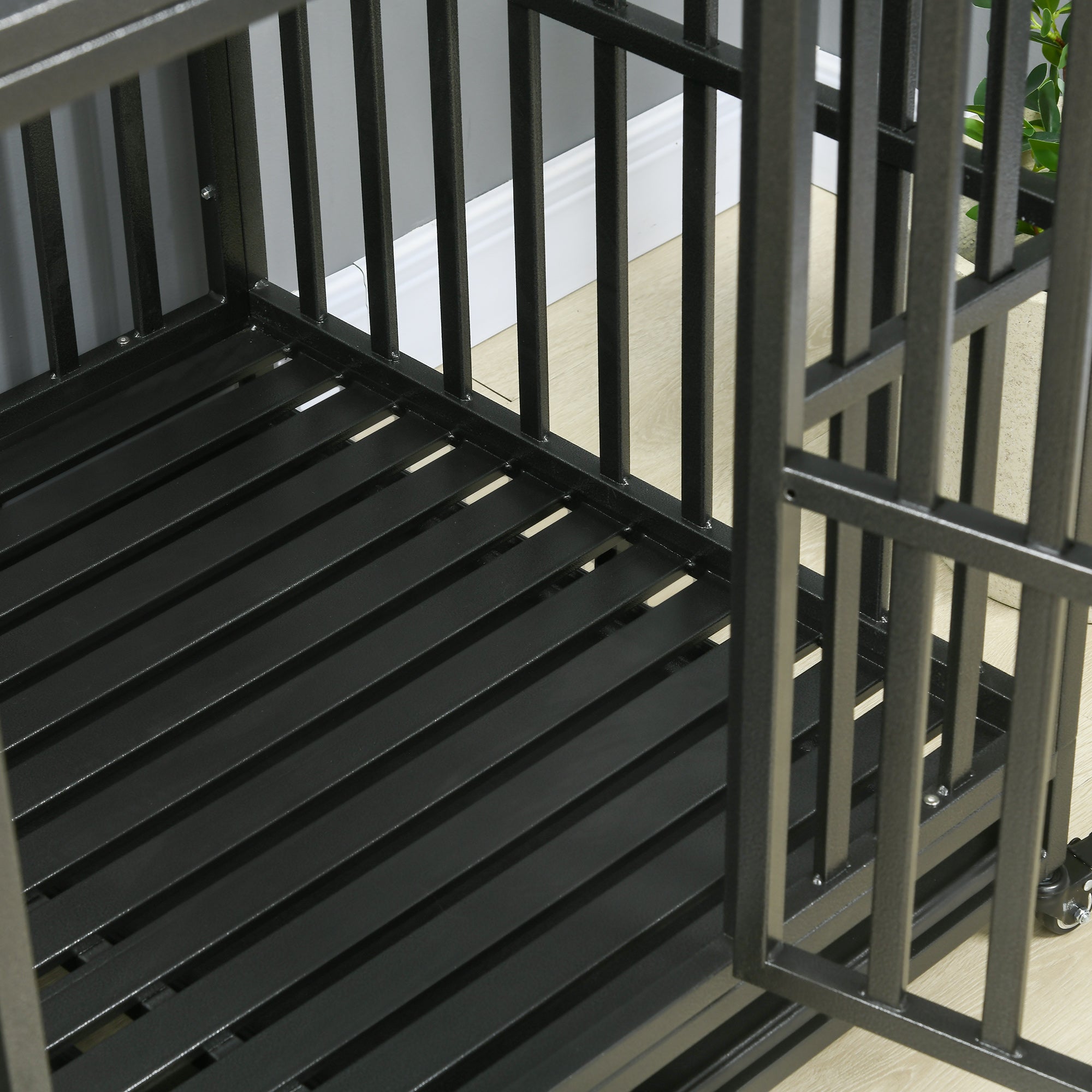 PawHut Heavy Duty Steel Dog Crate Kennel Pet Cage with Wheels for Portability and a Door for Convenient Access Anti-Pinching Floor, 40.7"L x 29.5"W x 34.6"H, Black