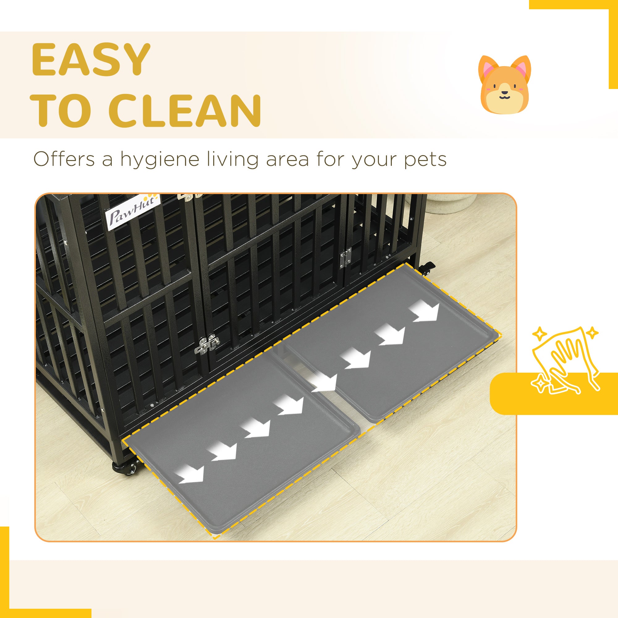 PawHut Heavy Duty Steel Dog Crate Kennel Pet Cage with Wheels for Portability and a Door for Convenient Access Anti-Pinching Floor, 40.7