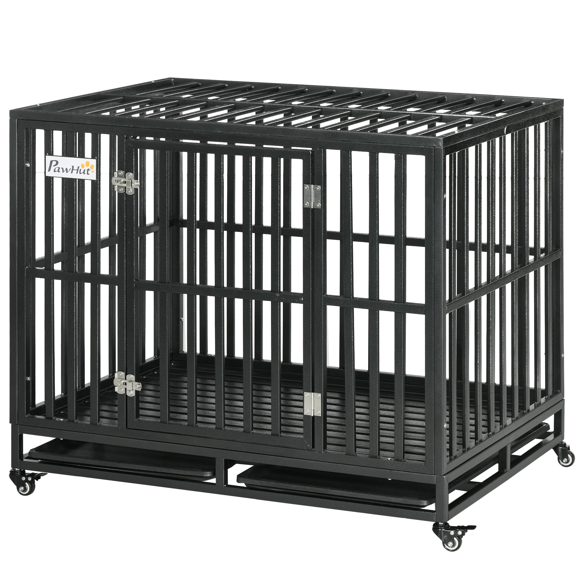 PawHut Heavy Duty Steel Dog Crate Kennel Pet Cage with Wheels for Portability and a Door for Convenient Access Anti-Pinching Floor, 40.7"L x 29.5"W x 34.6"H, Black