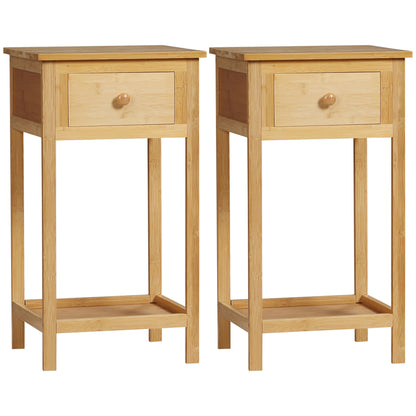HOMCOM Side Table with Drawer and Storage Shelf, Narrow End Table Nightstand with Bamboo Frame for Small Spaces, Natural