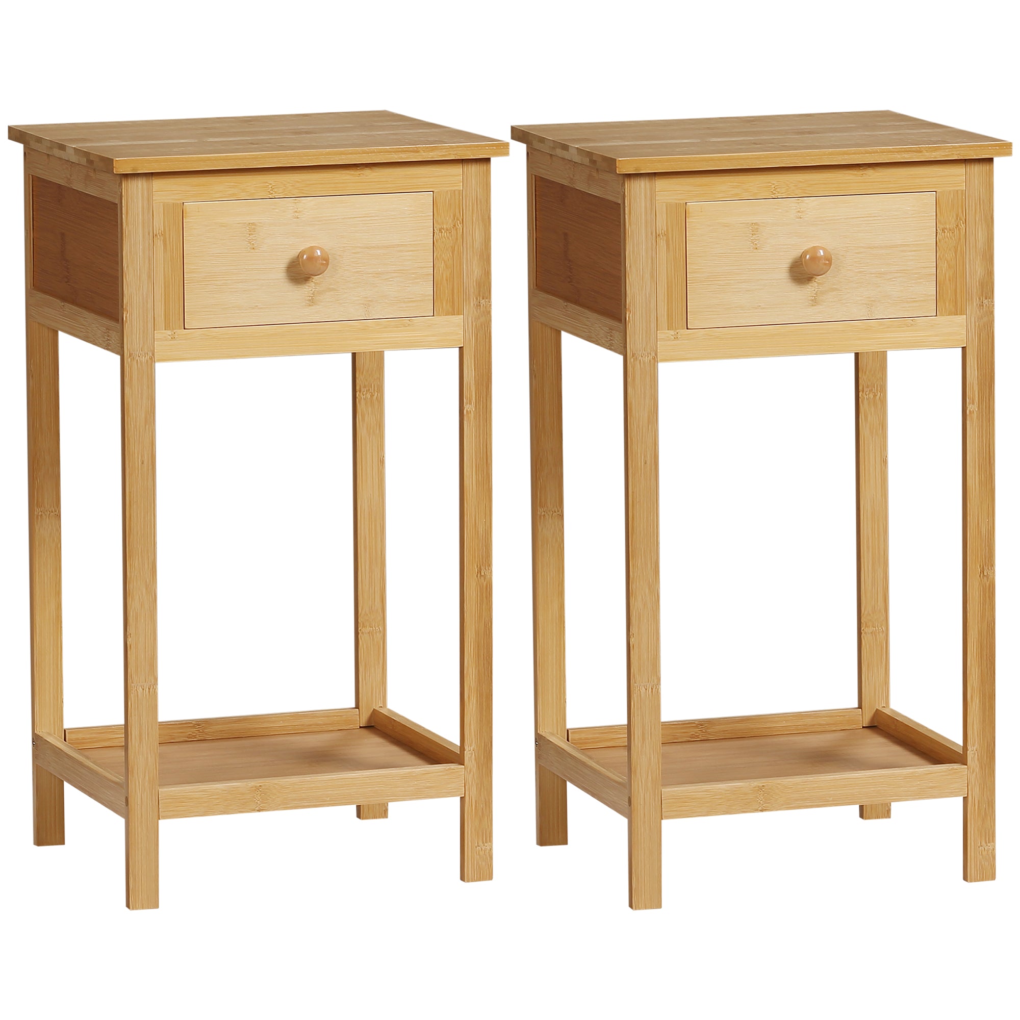 HOMCOM Side Table with Drawer and Storage Shelf, Narrow End Table Nightstand with Bamboo Frame for Small Spaces, Natural