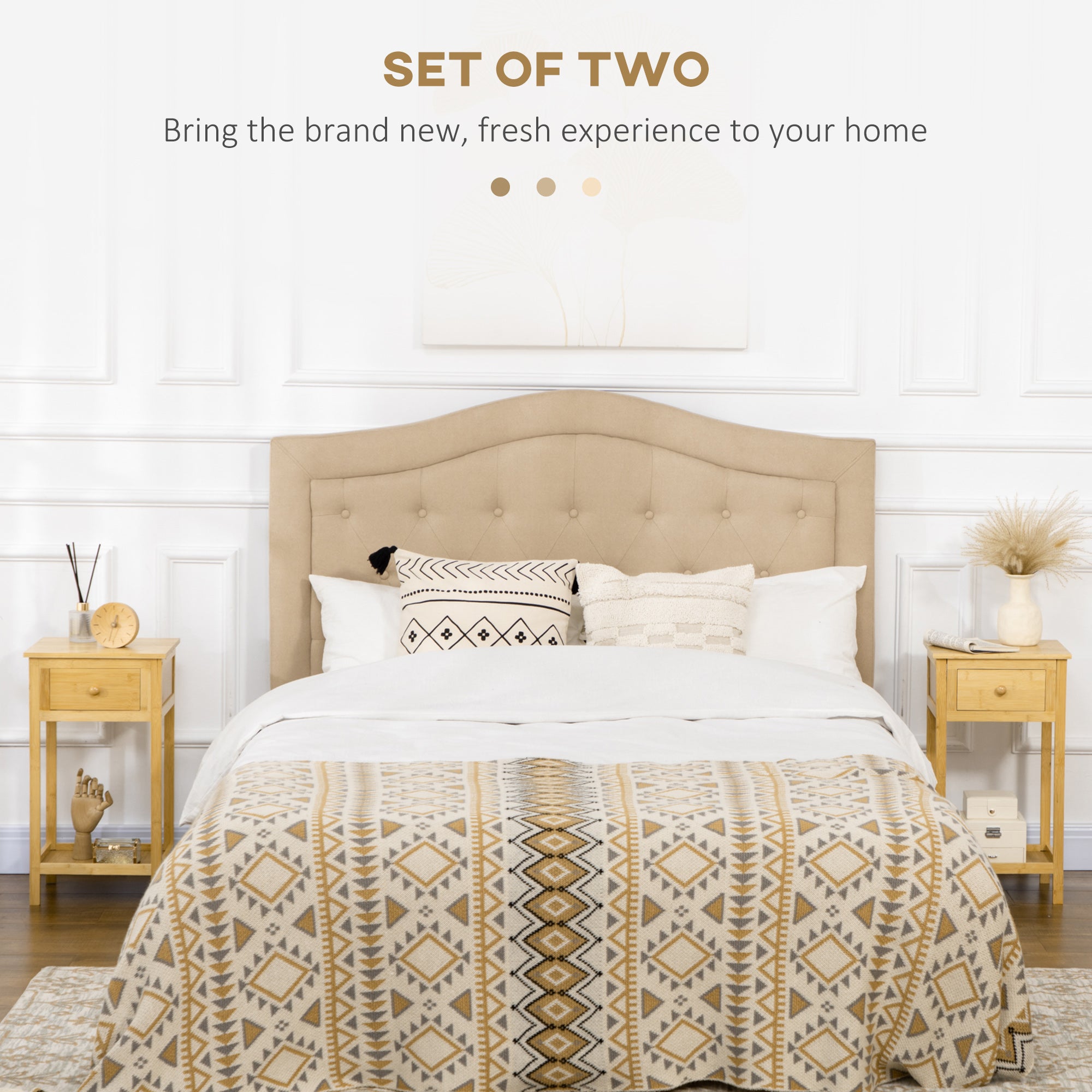 HOMCOM Side Table with Drawer and Storage Shelf, Narrow End Table Nightstand with Bamboo Frame for Small Spaces, Natural