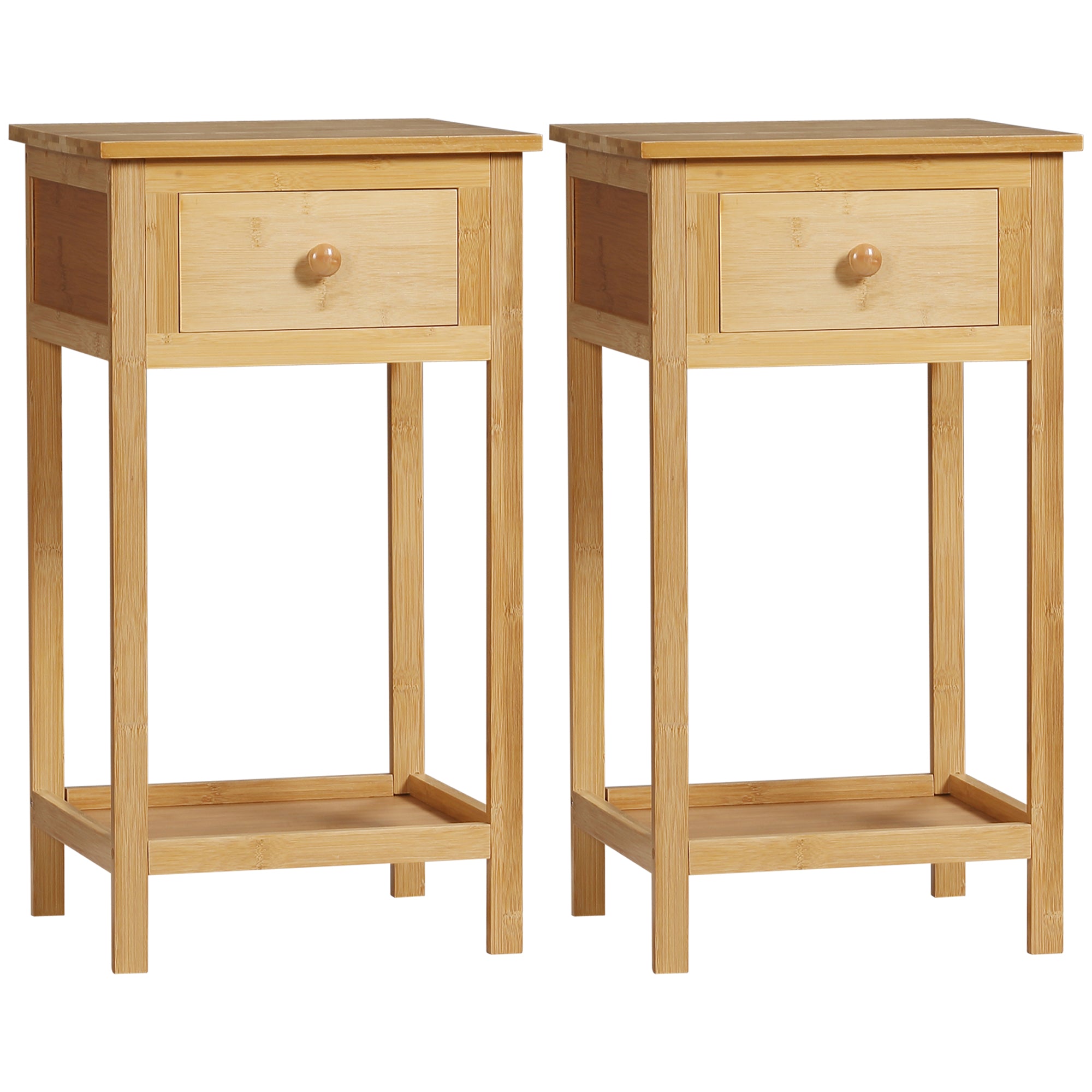 HOMCOM Side Table with Drawer and Storage Shelf, Narrow End Table Nightstand with Bamboo Frame for Small Spaces, Natural