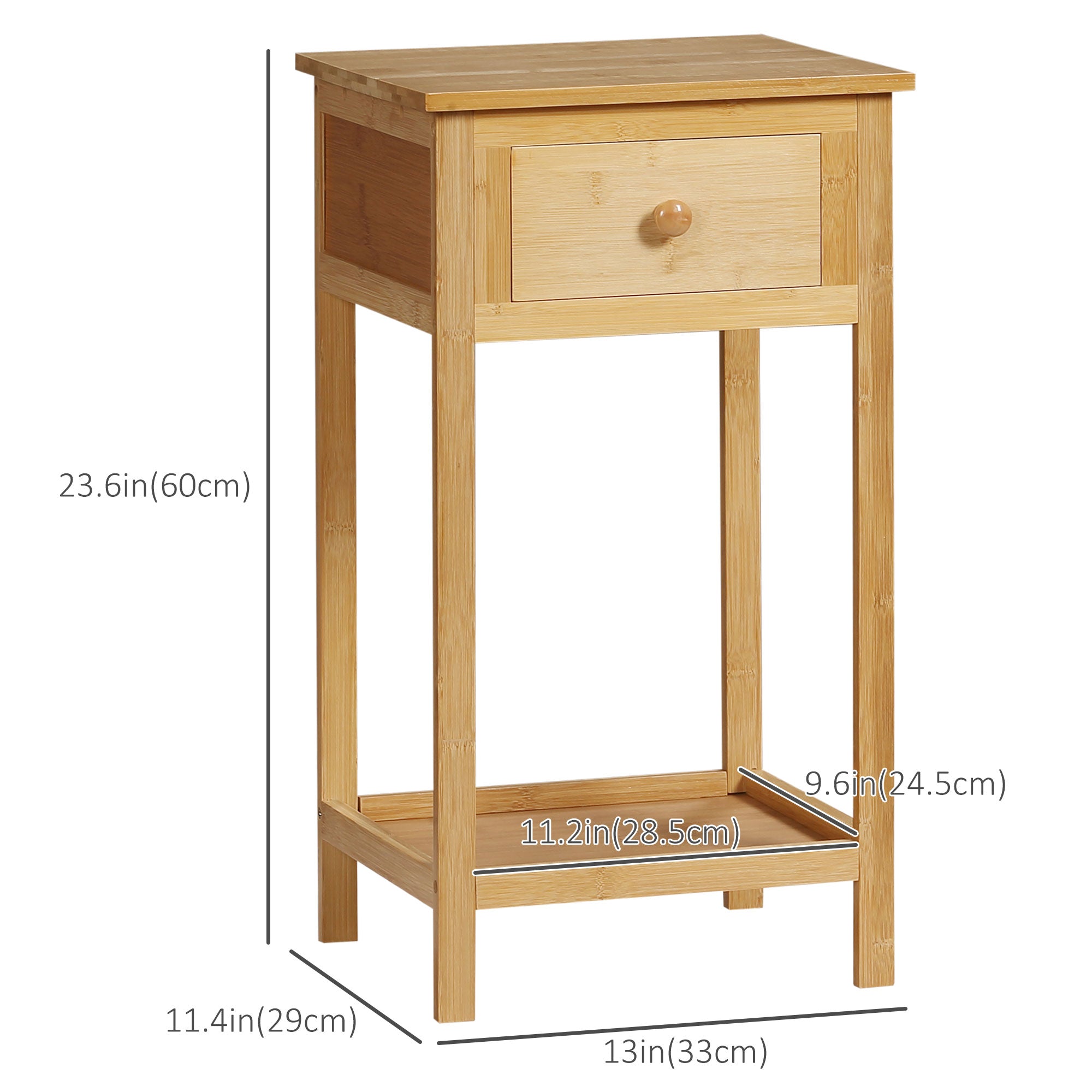 HOMCOM Side Table with Drawer and Storage Shelf, Narrow End Table Nightstand with Bamboo Frame for Small Spaces, Natural