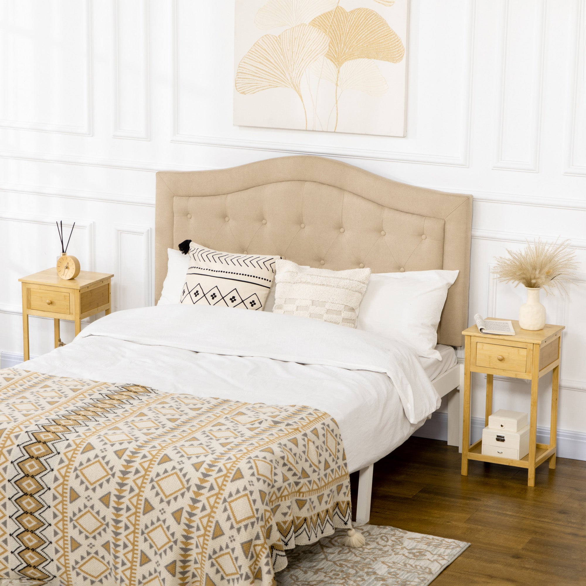 HOMCOM Side Table with Drawer and Storage Shelf, Narrow End Table Nightstand with Bamboo Frame for Small Spaces, Natural