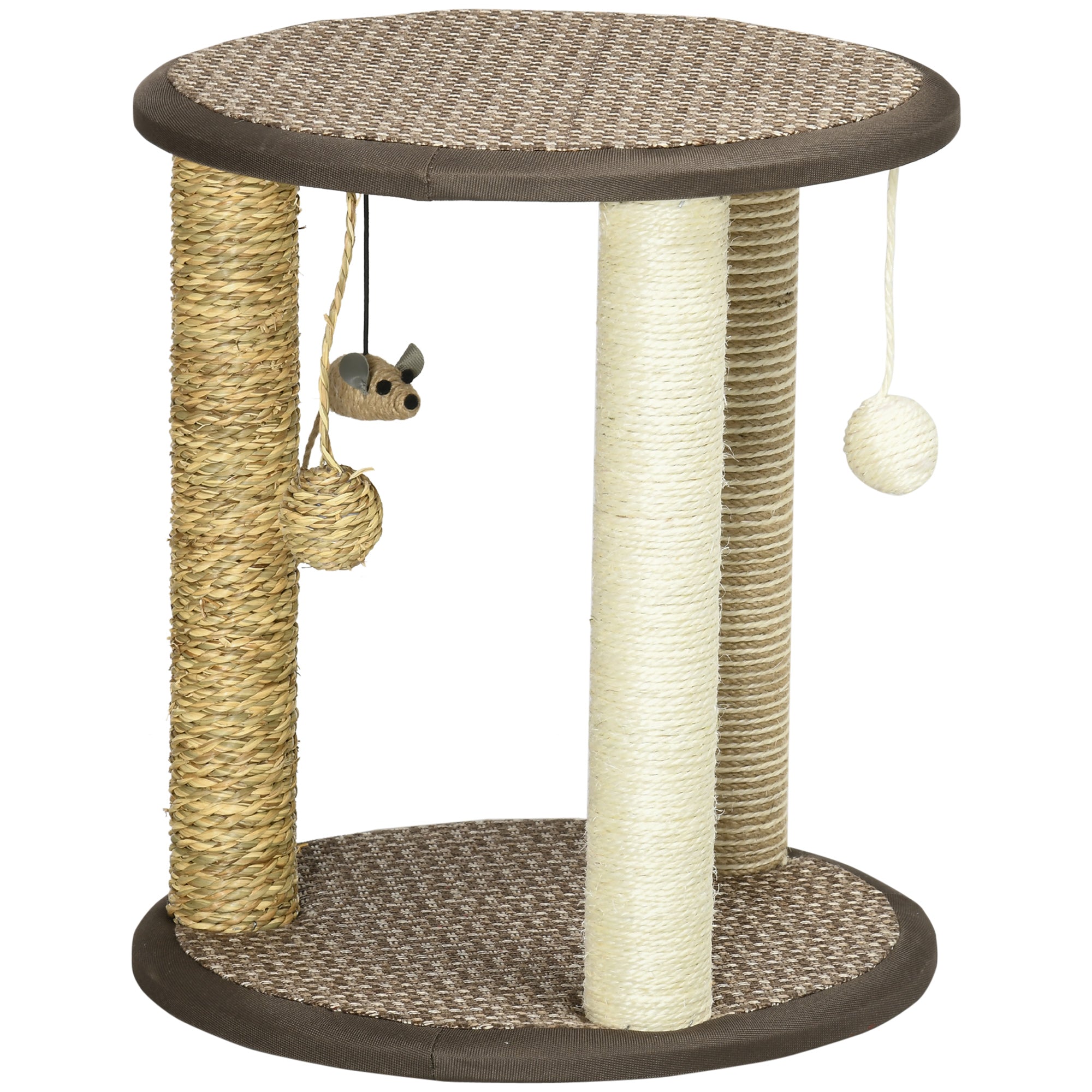 PawHut 17" Cat Tree, Kitty Activity Centre with Hanging Toys, Cat Climbing Toy, Cat Tower with Jute, Sisal, Seagrass Scratching Post, Brown