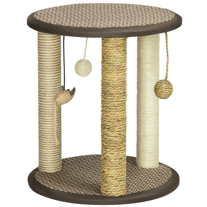 PawHut 17" Cat Tree, Kitty Activity Centre with Hanging Toys, Cat Climbing Toy, Cat Tower with Jute, Sisal, Seagrass Scratching Post, Brown