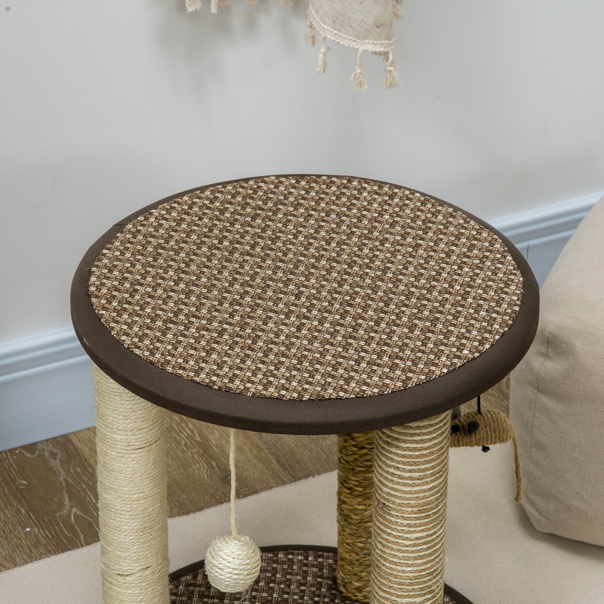 PawHut 17" Cat Tree, Kitty Activity Centre with Hanging Toys, Cat Climbing Toy, Cat Tower with Jute, Sisal, Seagrass Scratching Post, Brown