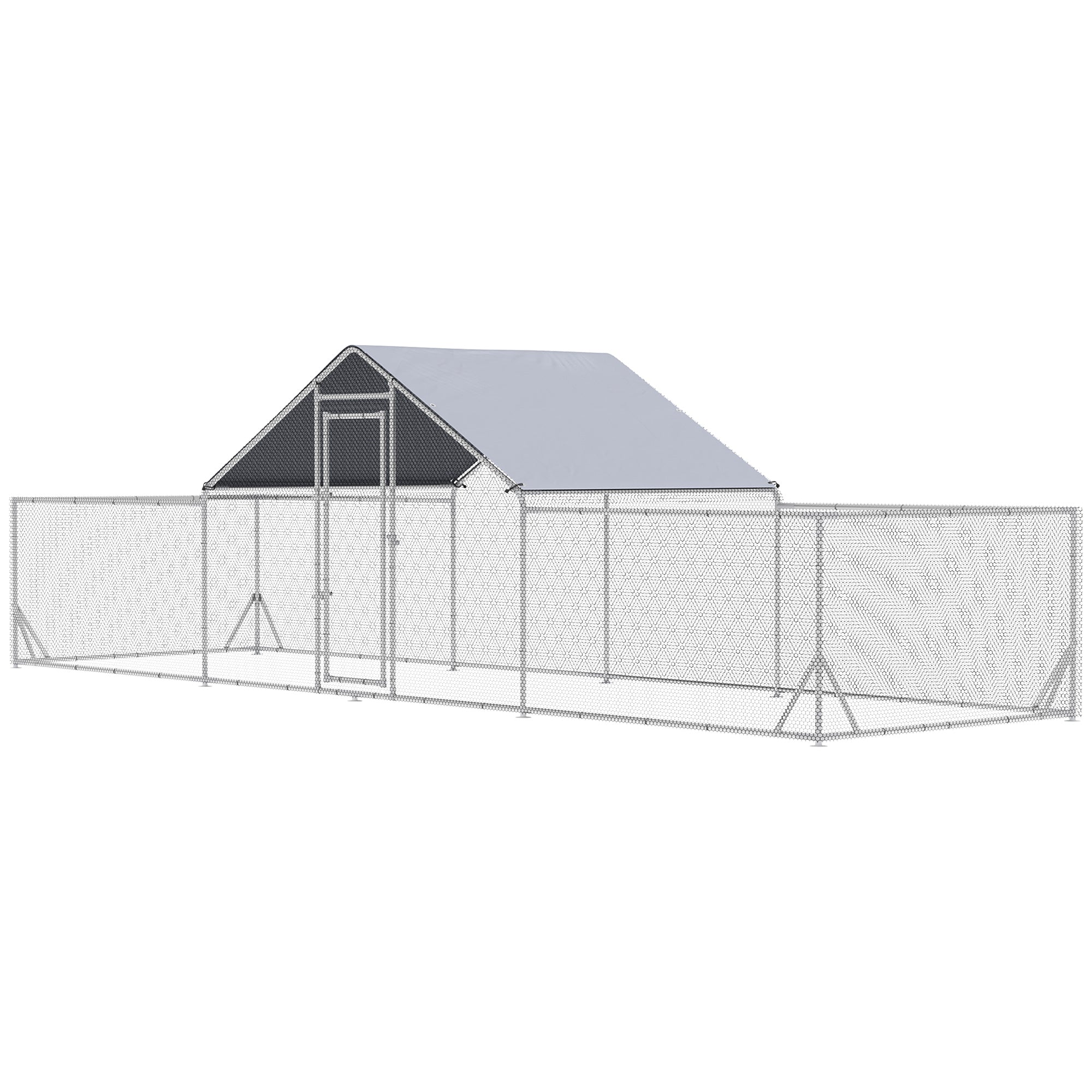 PawHut Chicken Run, 23' x 6.6' Metal Chicken Coop with Waterproof and Anti-UV Cover, Spire Roof, Door, for 12-14 Chickens, Ducks, Rabbits, Sliver