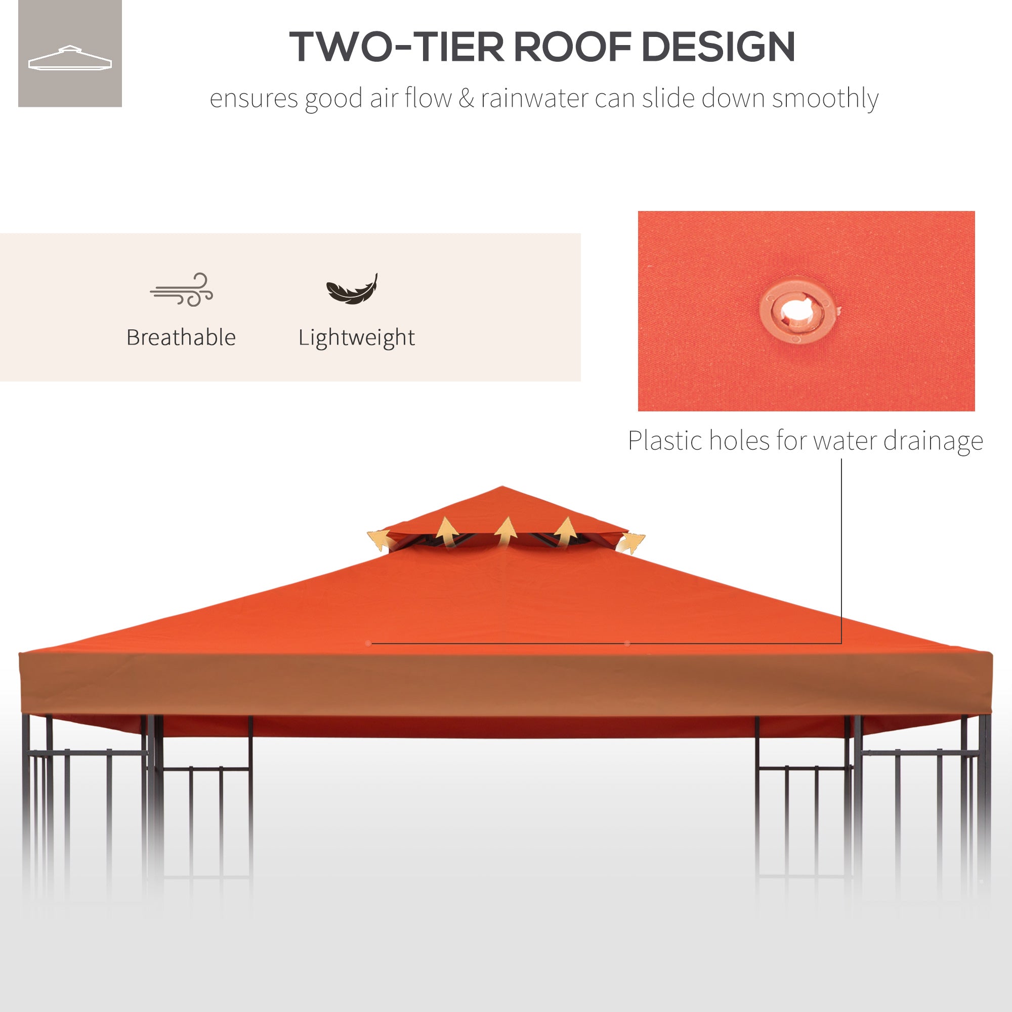 Outsunny 9.8' x 9.8' Square 2-Tier Gazebo Canopy Replacement Top Cover Outdoor Garden Sun Shade, Red