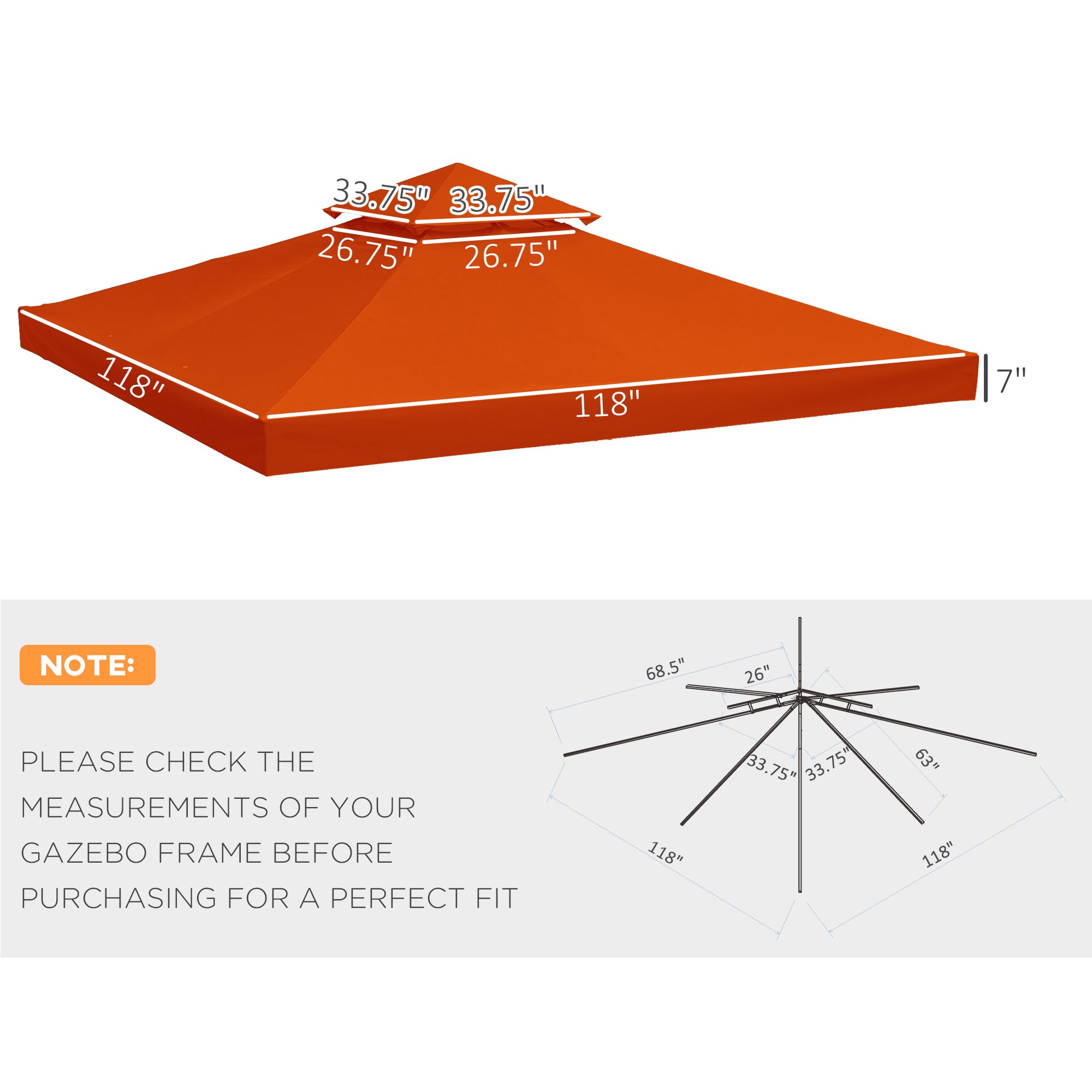 Outsunny 9.8' x 9.8' Square 2-Tier Gazebo Canopy Replacement Top Cover Outdoor Garden Sun Shade, Red