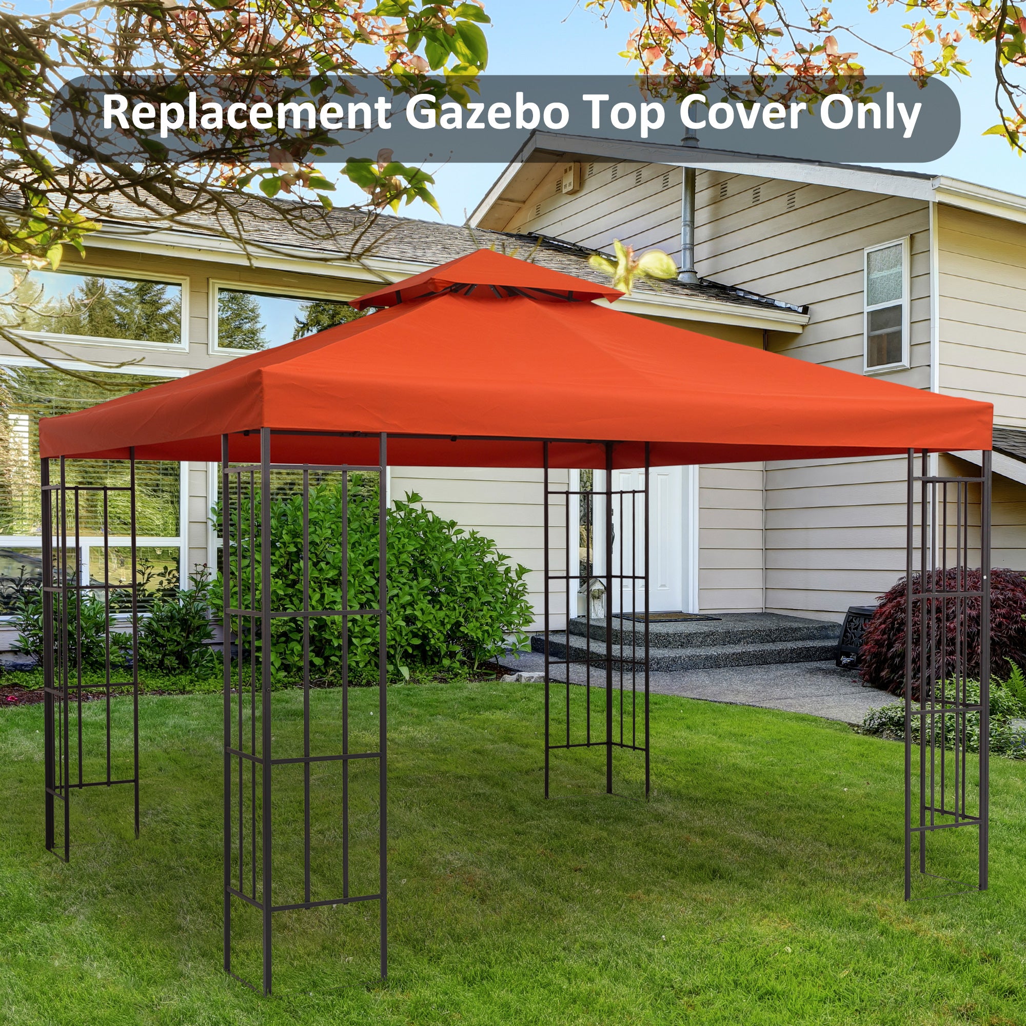 Outsunny 9.8' x 9.8' Square 2-Tier Gazebo Canopy Replacement Top Cover Outdoor Garden Sun Shade, Red