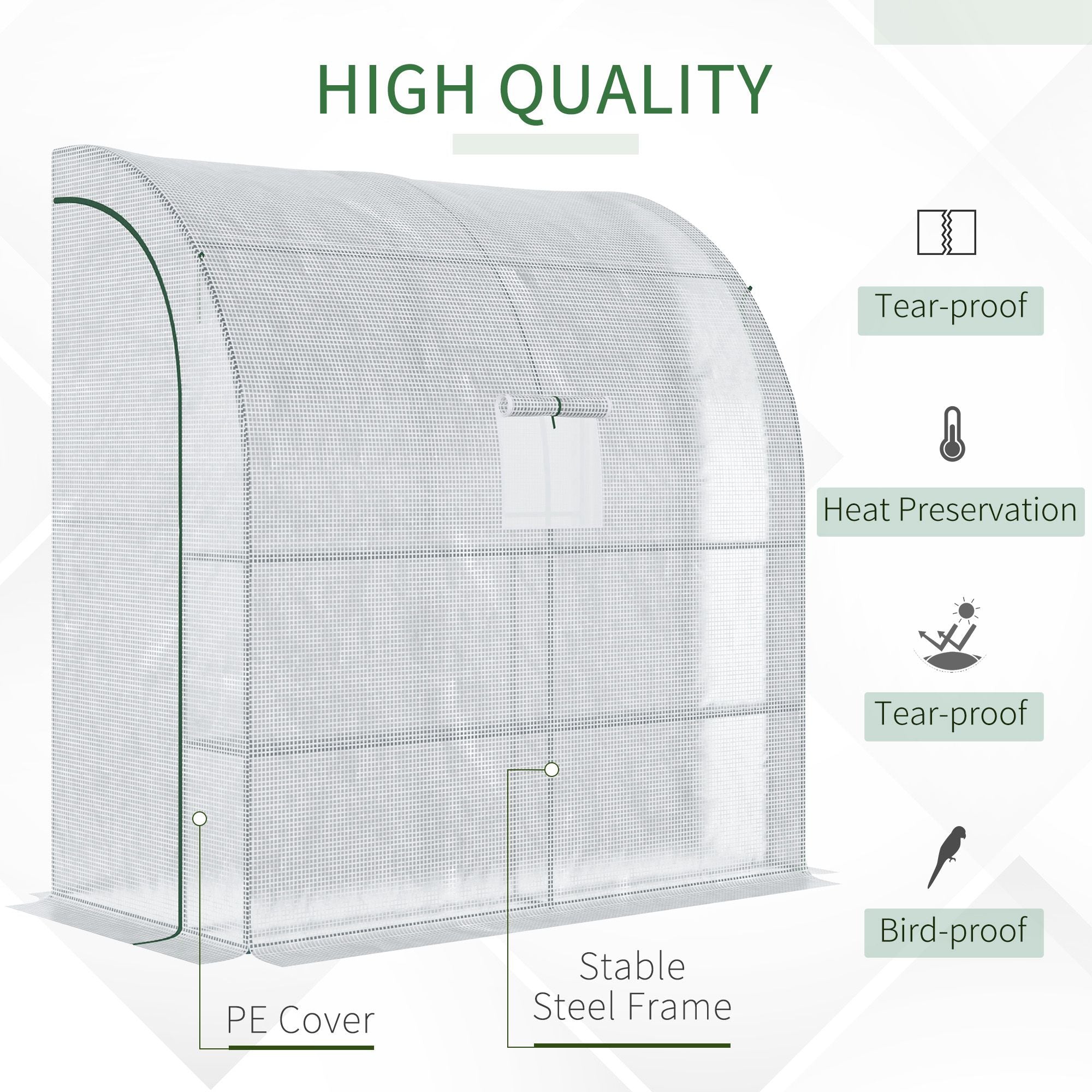 Outsunny 7' x 3' x 7' Outdoor Lean-to Walk-In Greenhouse, Plant Gardening Green House with Roll-up Mesh Windows, Zipper Door and 3-Tier Shelves, White