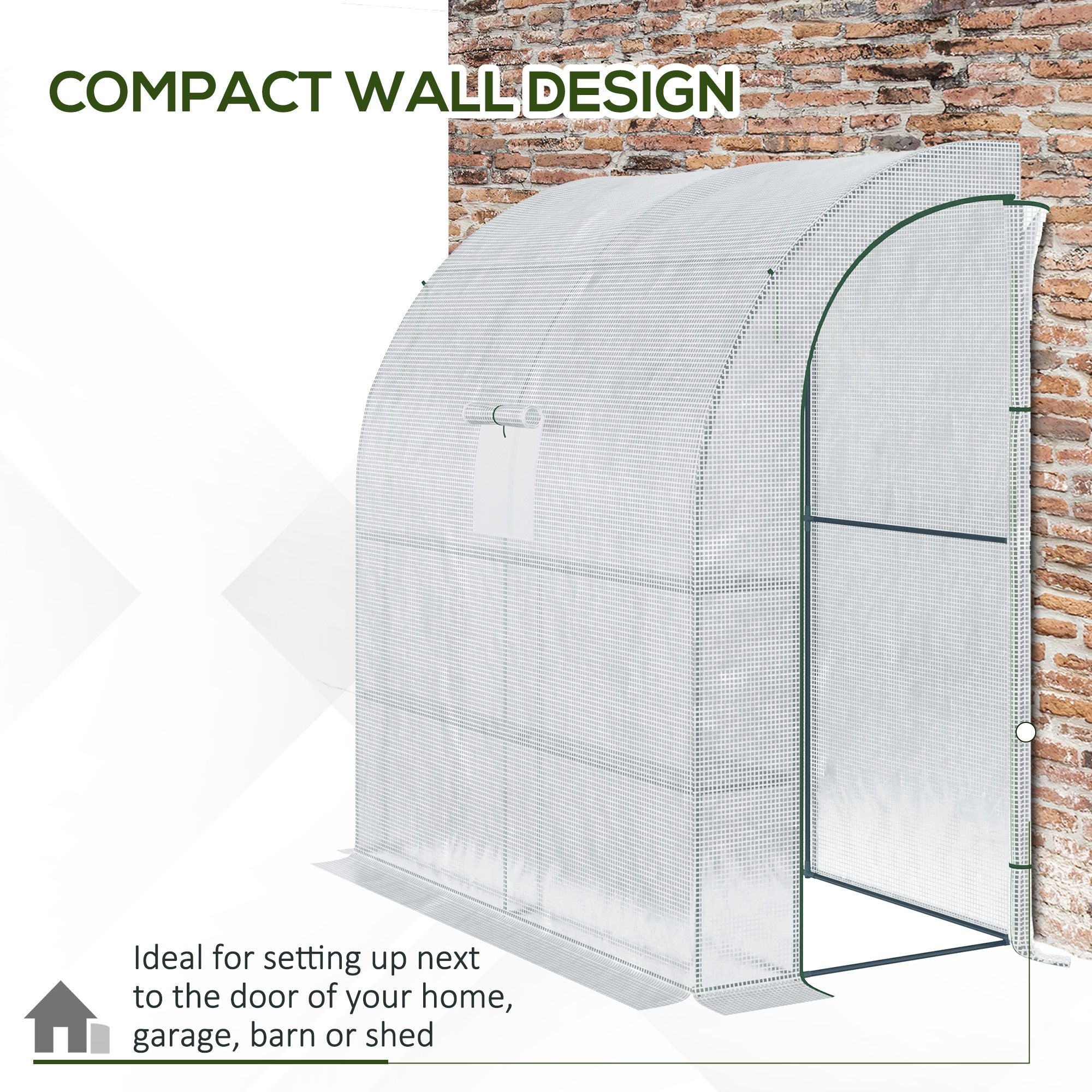 Outsunny 7' x 3' x 7' Outdoor Lean-to Walk-In Greenhouse, Plant Gardening Green House with Roll-up Mesh Windows, Zipper Door and 3-Tier Shelves, White