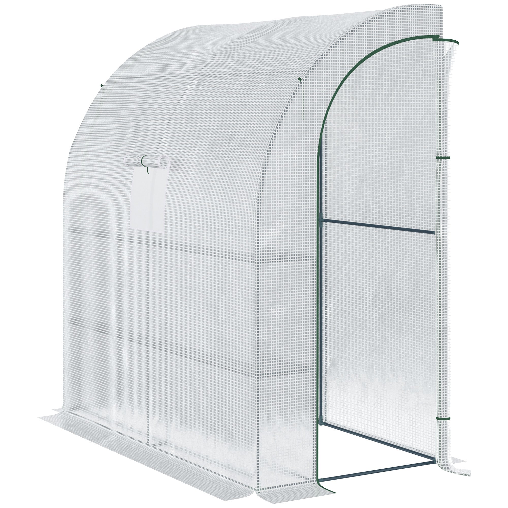 Outsunny 7' x 3' x 7' Outdoor Lean-to Walk-In Greenhouse, Plant Gardening Green House with Roll-up Mesh Windows, Zipper Door and 3-Tier Shelves, White