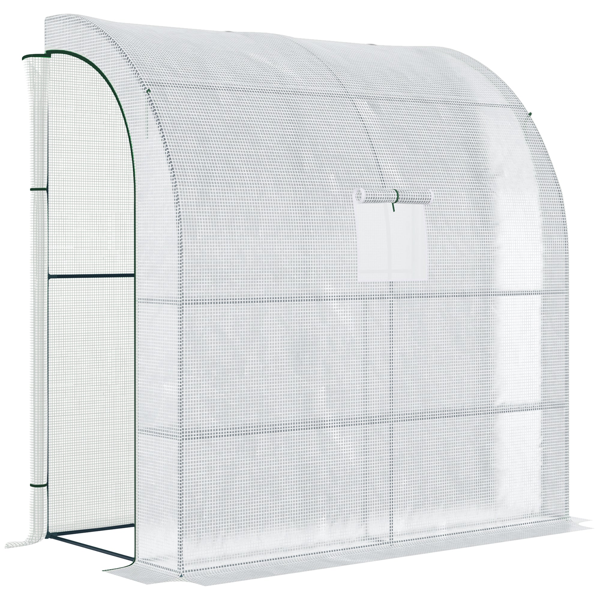 Outsunny 7' x 3' x 7' Outdoor Lean-to Walk-In Greenhouse, Plant Gardening Green House with Roll-up Mesh Windows, Zipper Door and 3-Tier Shelves, White