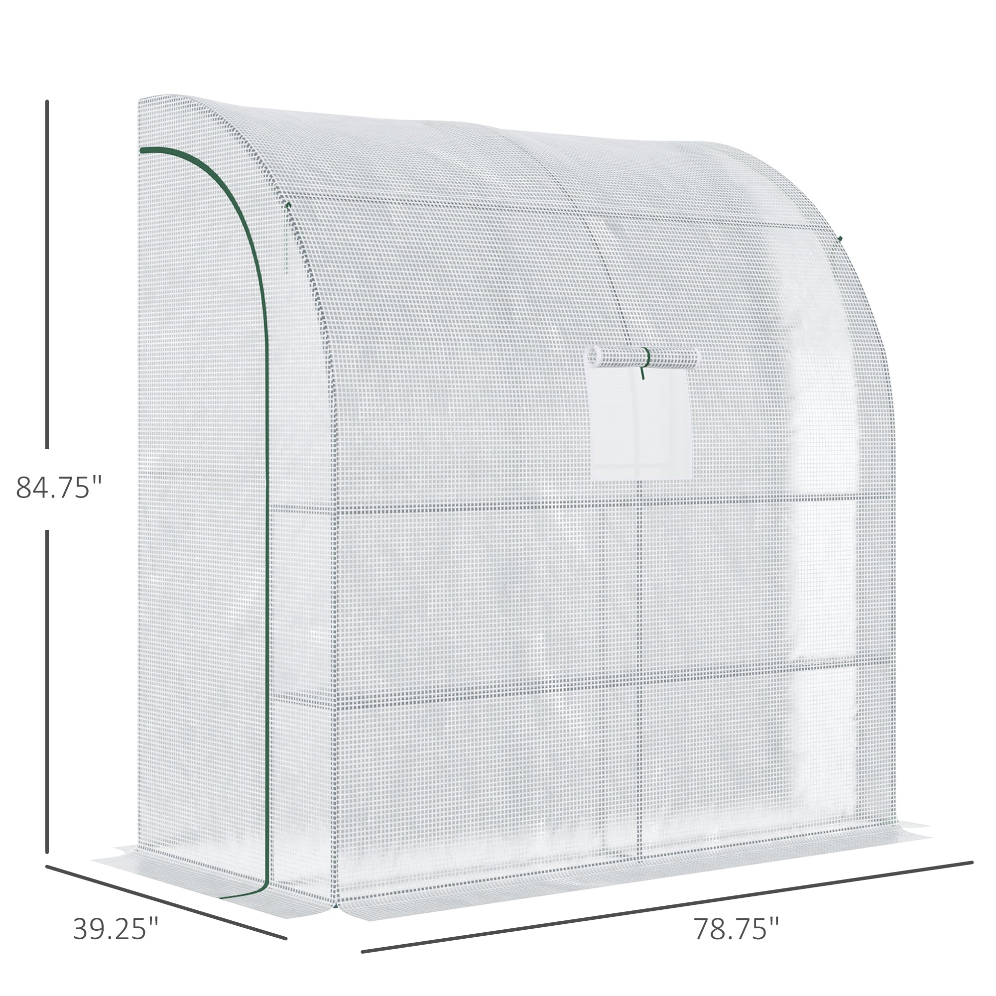 Outsunny 7' x 3' x 7' Outdoor Lean-to Walk-In Greenhouse, Plant Gardening Green House with Roll-up Mesh Windows, Zipper Door and 3-Tier Shelves, White
