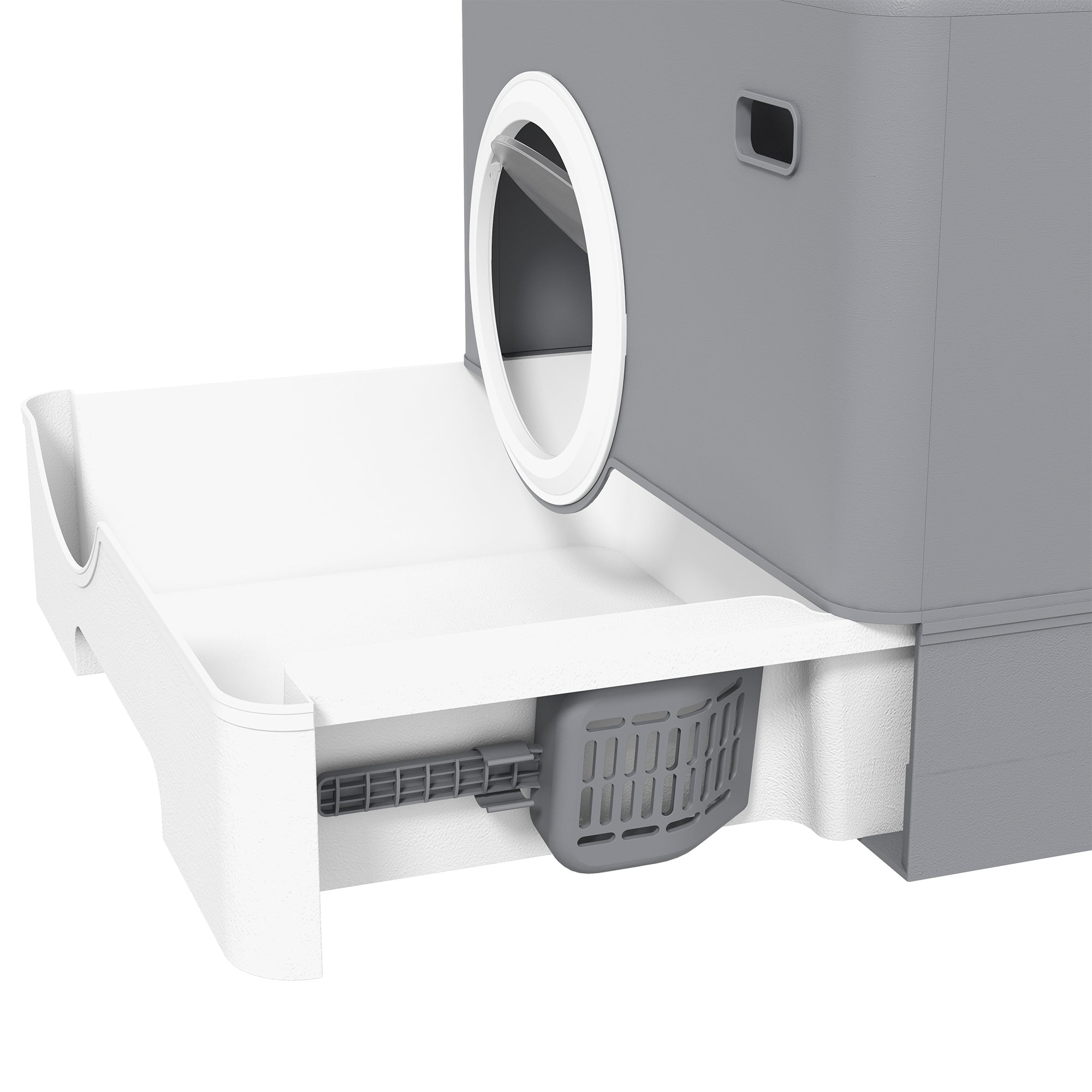 PawHut Cat Litter Tray with Hood Cat Litter Box with Front Entry, Top Exit, Drawer, Tray, Scoop, 38.5H x 52L x 41Wcm - Grey