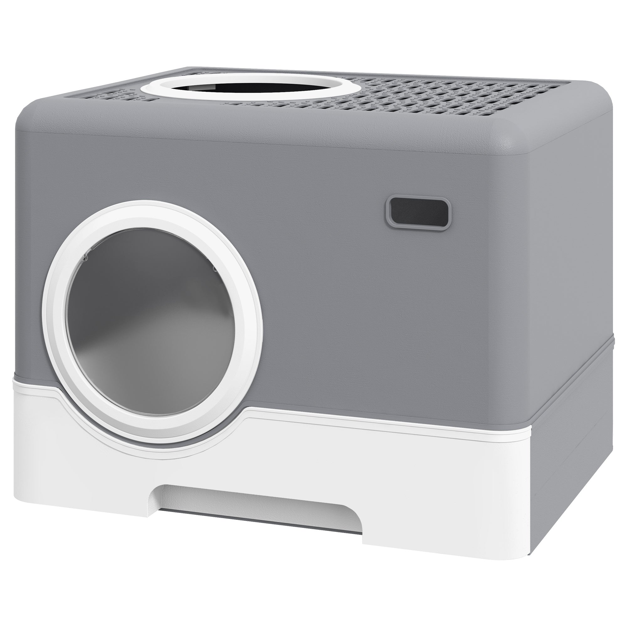 PawHut Cat Litter Tray with Hood Cat Litter Box with Front Entry, Top Exit, Drawer, Tray, Scoop, 38.5H x 52L x 41Wcm - Grey