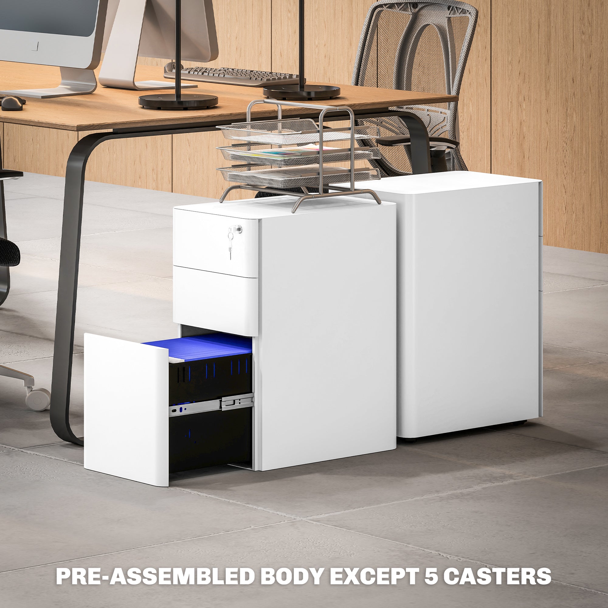 Vinsetto 3 Drawer Vertical File Cabinet, Lockable Steel Filing Cabinet with Hanging Bar for Letter A4 Legal Size Files, Printer Stand with Pre-Assembled Body, White