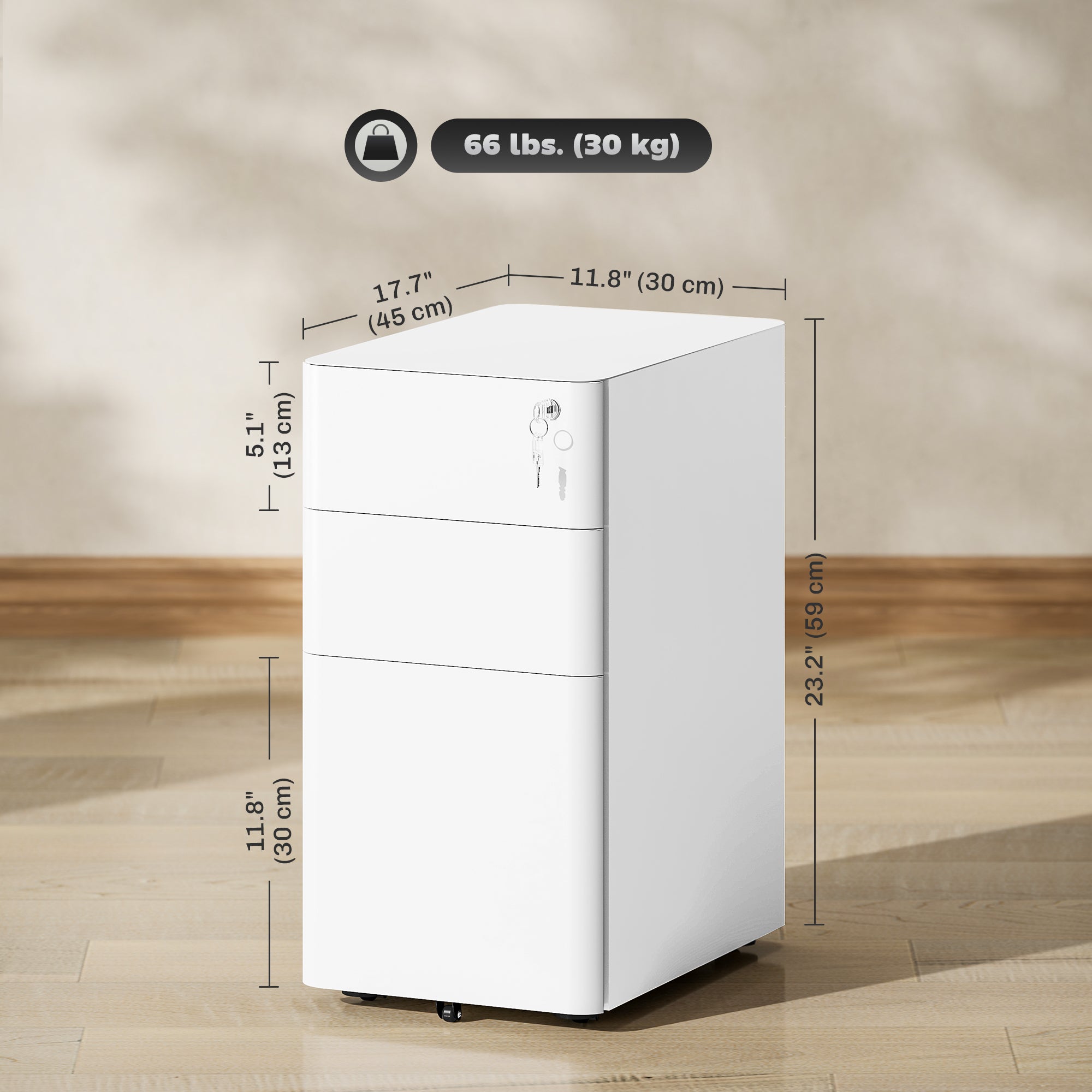 Vinsetto 3 Drawer Vertical File Cabinet, Lockable Steel Filing Cabinet with Hanging Bar for Letter A4 Legal Size Files, Printer Stand with Pre-Assembled Body, White