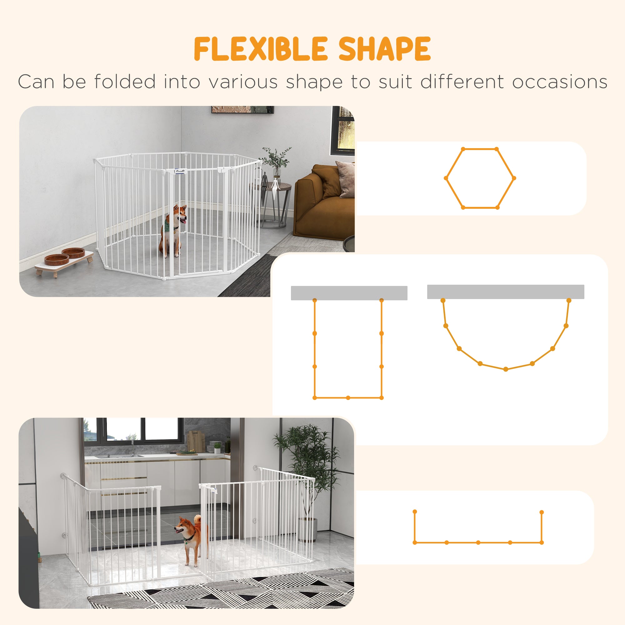 PawHut 2 in 1 Multifunctional Dog Pen, Safety Pet Gate, 8 Panels Dog Playpen with Double-Locking Door, Foldable Dog Barrier for Medium Dogs, 90Hcm - White