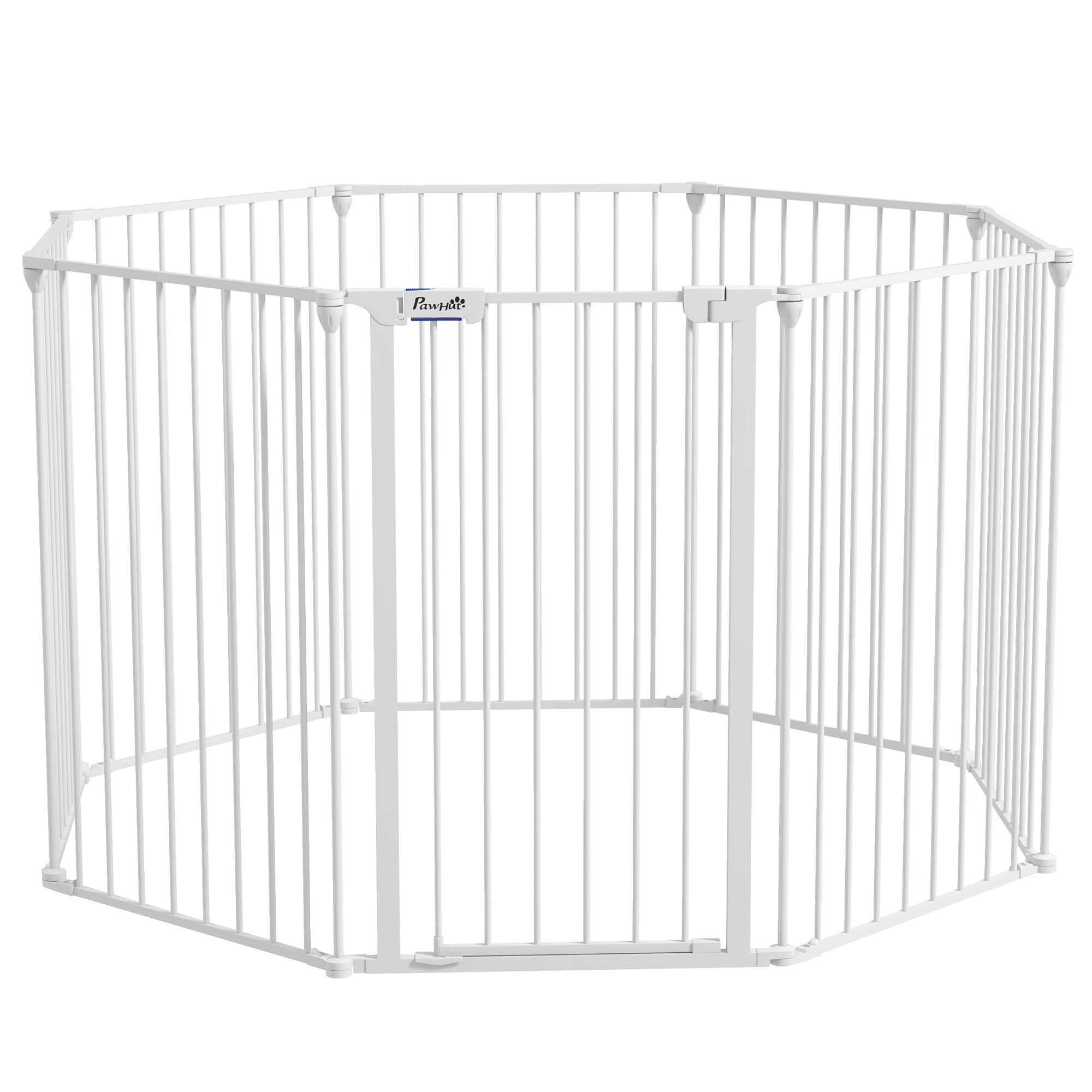 PawHut 2 in 1 Multifunctional Dog Pen, Safety Pet Gate, 8 Panels Dog Playpen with Double-Locking Door, Foldable Dog Barrier for Medium Dogs, 90Hcm - White