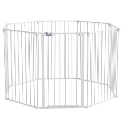 PawHut 2 in 1 Multifunctional Dog Pen, Safety Pet Gate, 8 Panels Dog Playpen with Double-Locking Door, Foldable Dog Barrier for Medium Dogs, 90Hcm - White
