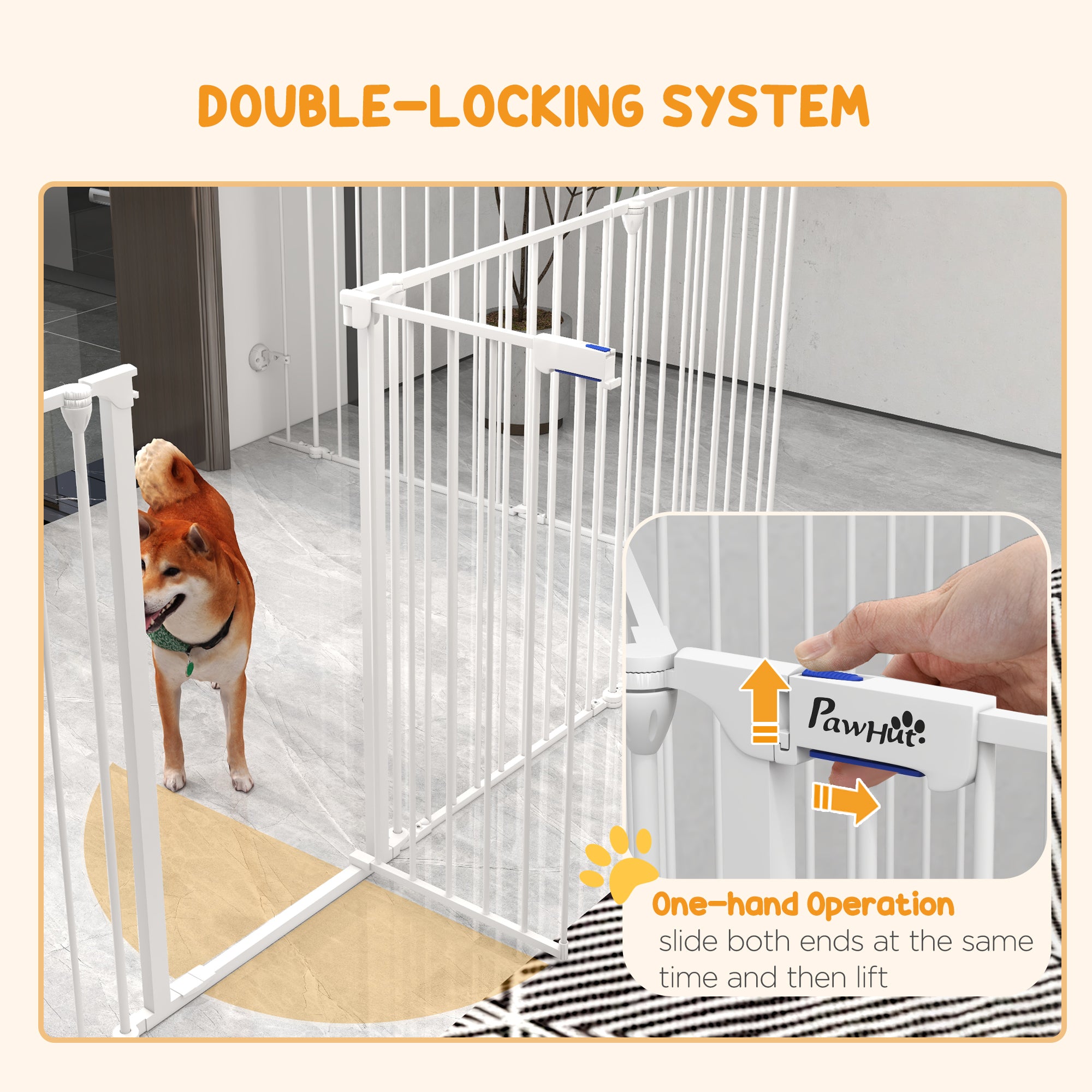 PawHut 2 in 1 Multifunctional Dog Pen, Safety Pet Gate, 8 Panels Dog Playpen with Double-Locking Door, Foldable Dog Barrier for Medium Dogs, 90Hcm - White