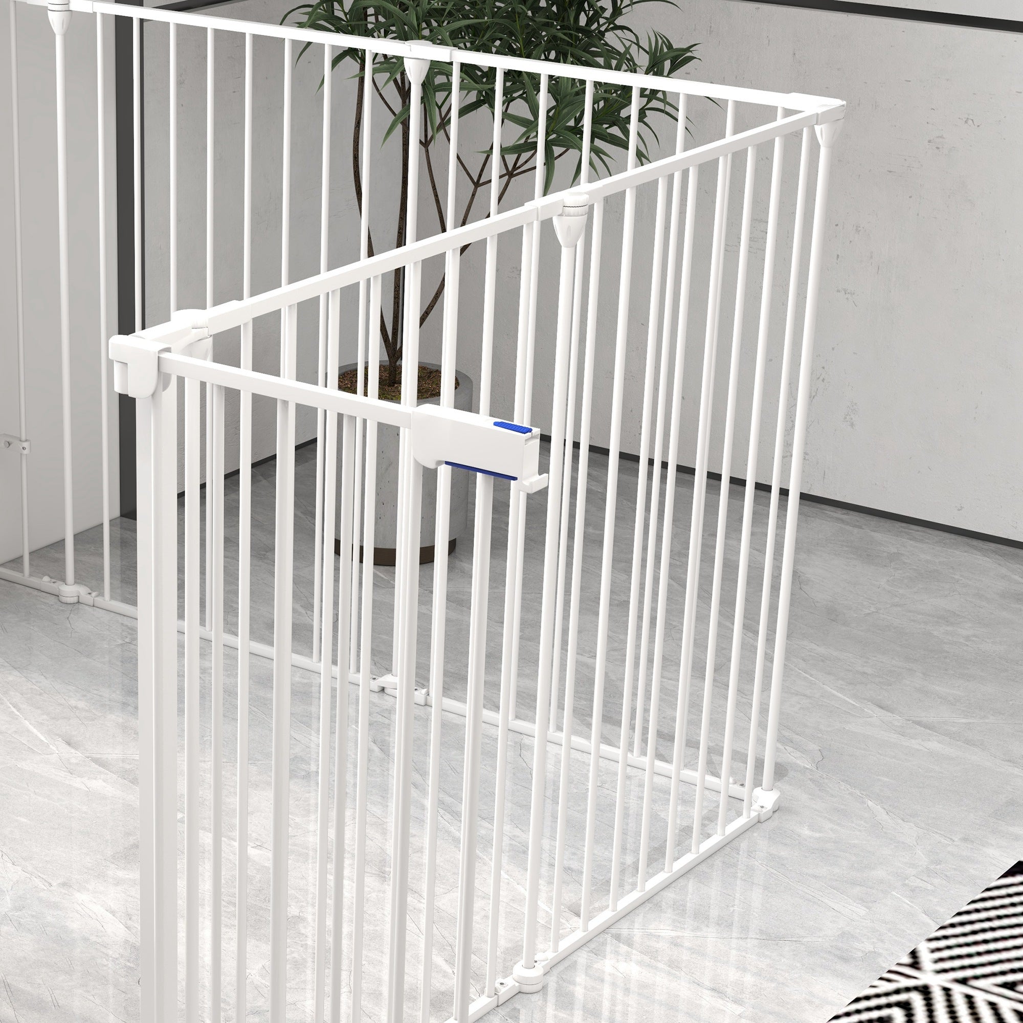 PawHut 2 in 1 Multifunctional Dog Pen, Safety Pet Gate, 8 Panels Dog Playpen with Double-Locking Door, Foldable Dog Barrier for Medium Dogs, 90Hcm - White
