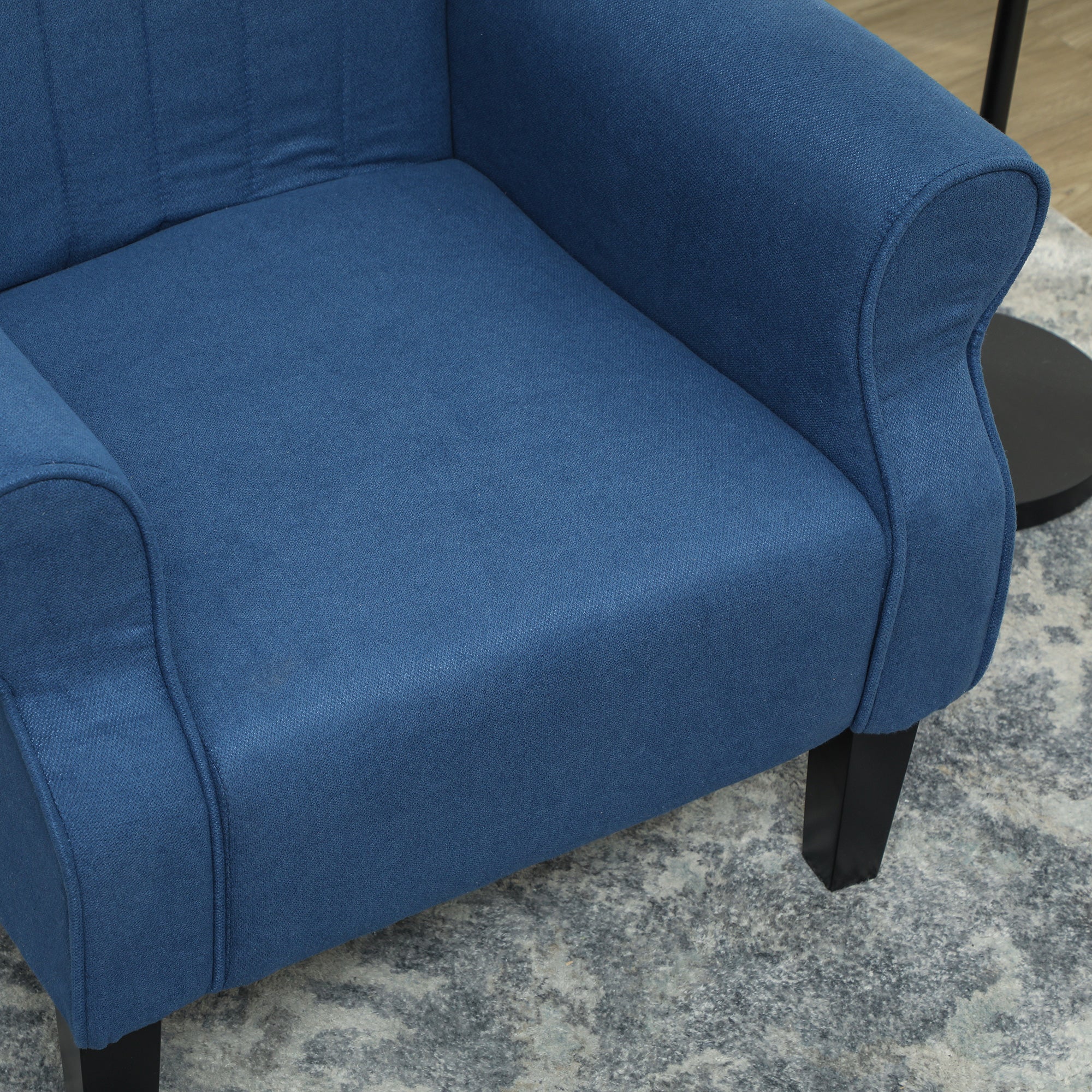 HOMCOM Fabric Accent Chair, Upholstered Armchair, Modern Wingback Living Room Chair with Wood Legs, Rolled Arms and Thick Padding, Dark Blue