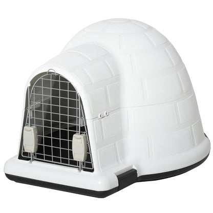 PawHut Plastic Igloo Dog House Puppy Kennel Pet Shelter with Windows for Small Sized Dogs Easy to Clean White