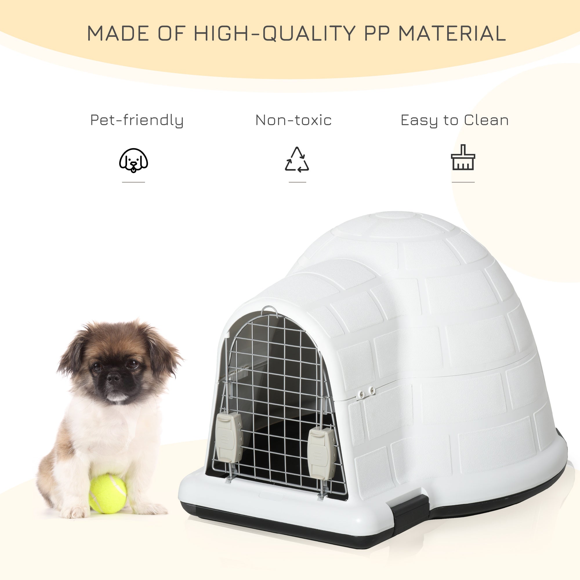 PawHut Plastic Igloo Dog House Puppy Kennel Pet Shelter with Windows for Small Sized Dogs Easy to Clean White