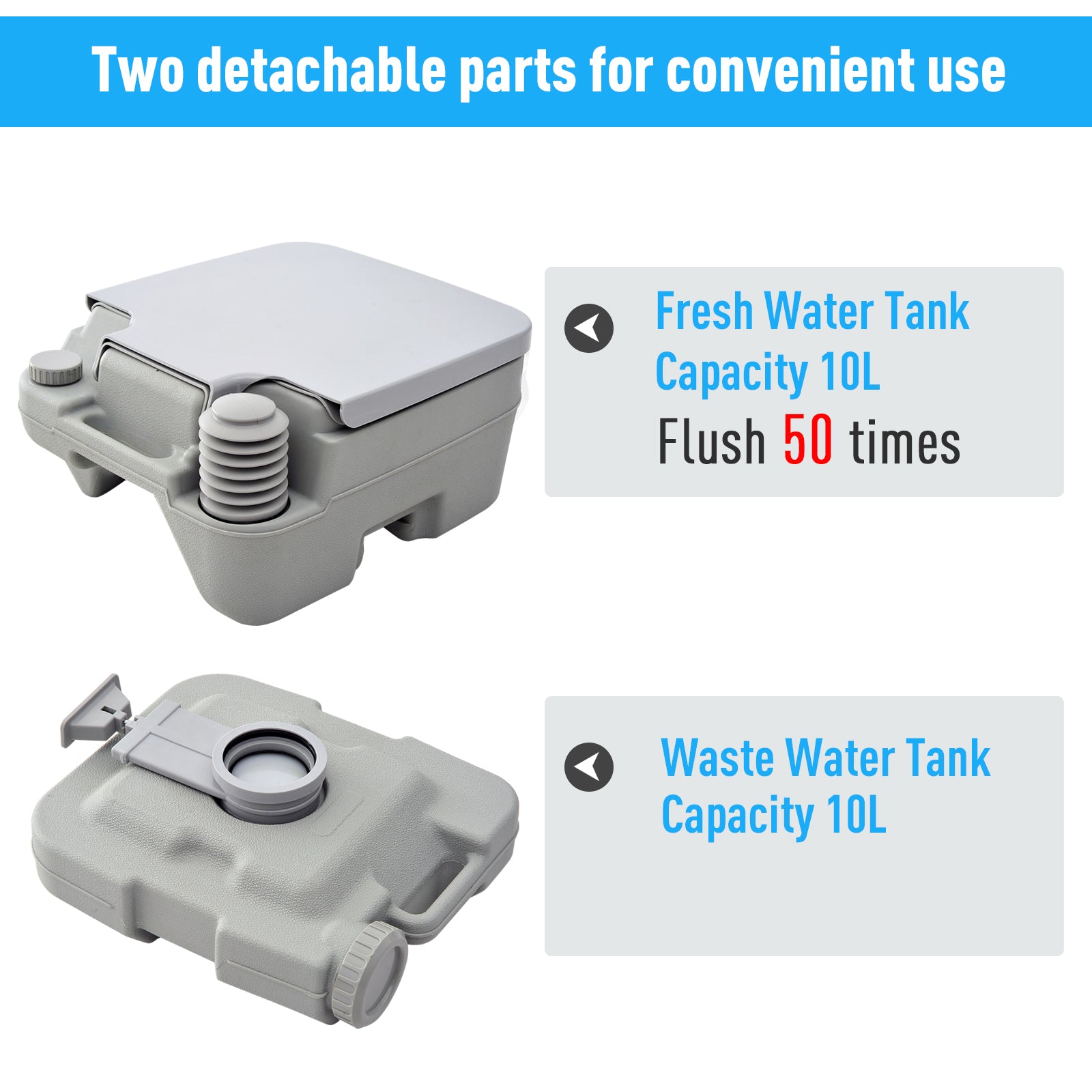 Outsunny Outdoor Portable Travel Toilet Flushable Tank for Camping Boating Roadtripping 2.6 Gallon (10L)