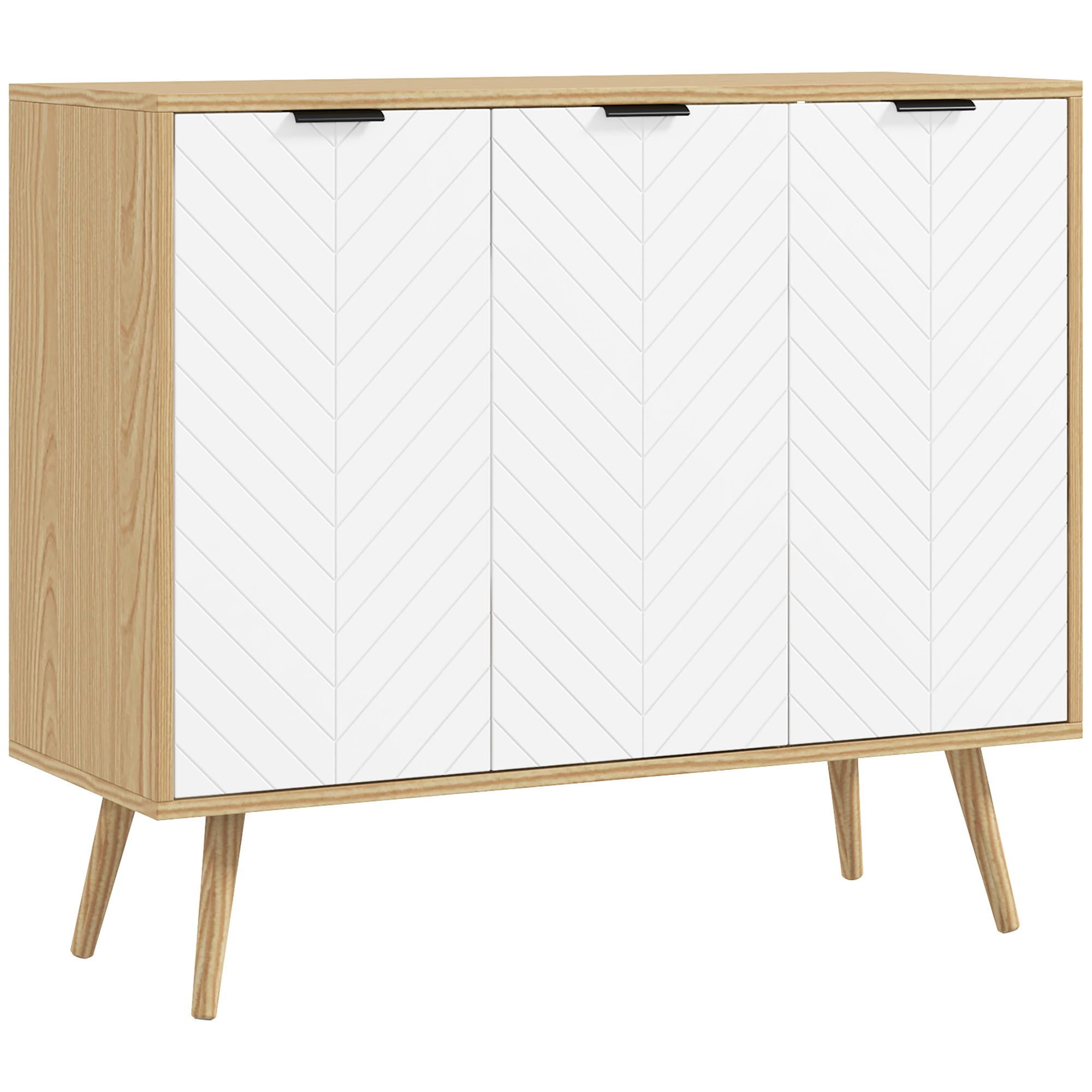 HOMCOM Kitchen Sideboard, Modern Storage Cabinet, Accent Cupboard with Adjustable Shelves, Natural