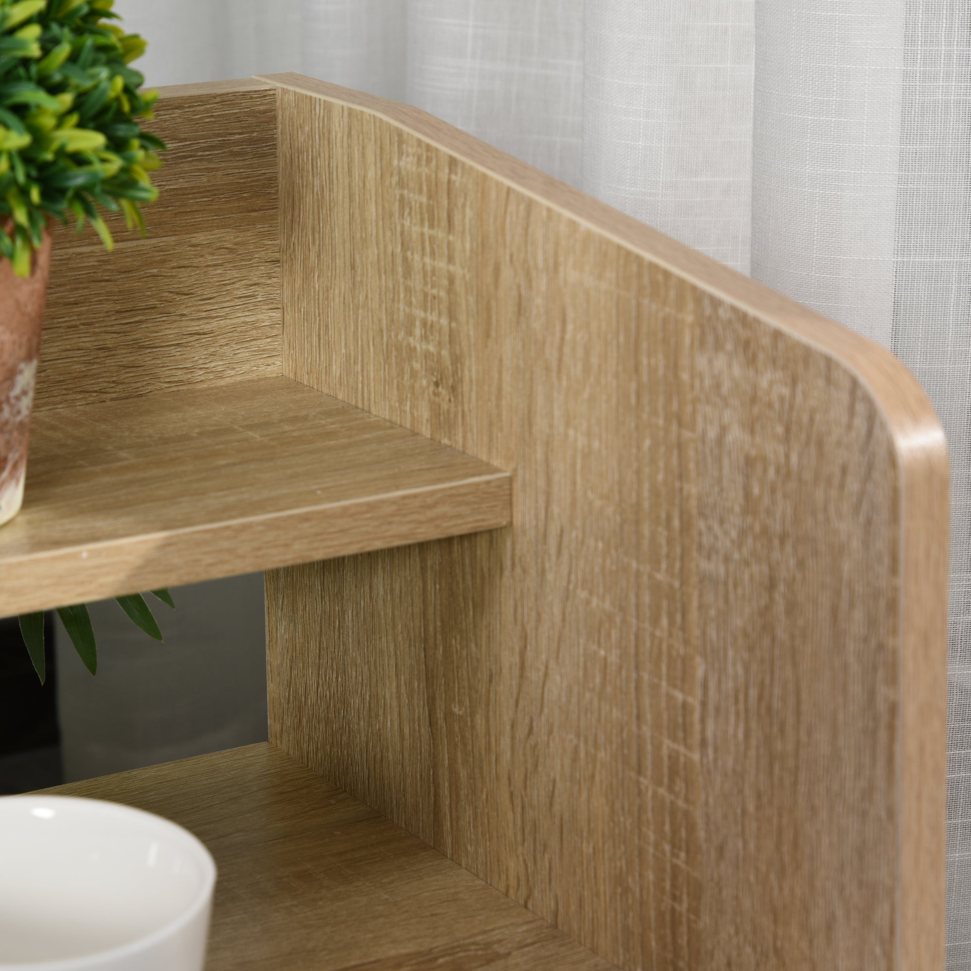 HOMCOM Nightstand, Bedside Table with 2-tier Shelf and Drawer, Side End Table with Storage for Bedroom, Natural