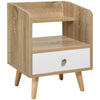 HOMCOM Nightstand, Bedside Table with 2-tier Shelf and Drawer, Side End Table with Storage for Bedroom, Natural